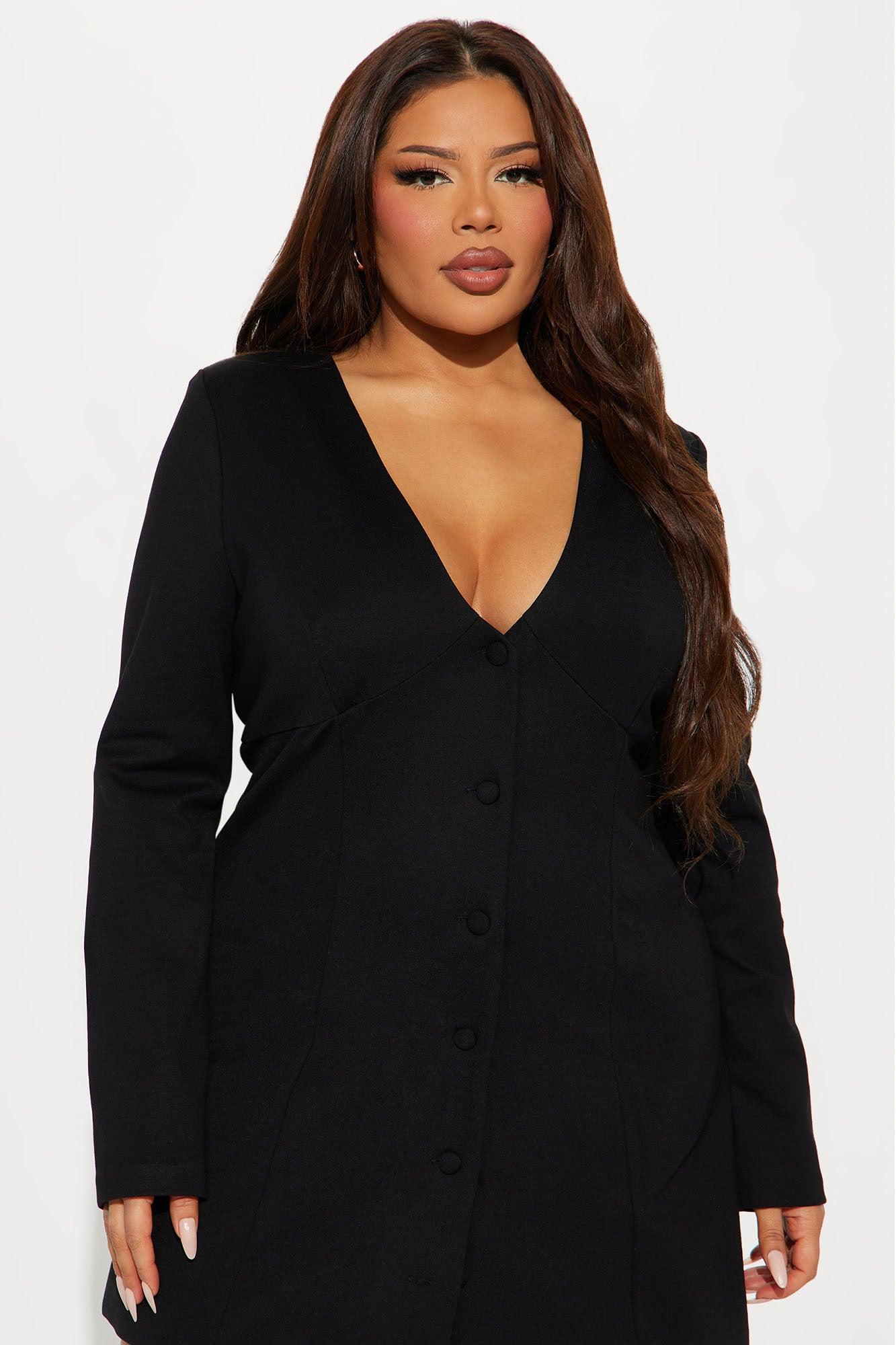 Mia Double Lined Ponte Coat Mini Dress - Black Product Image