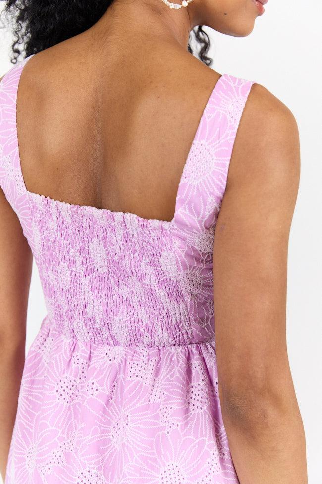 Eyelet Elegance Lavender Mini Dress SALE Product Image
