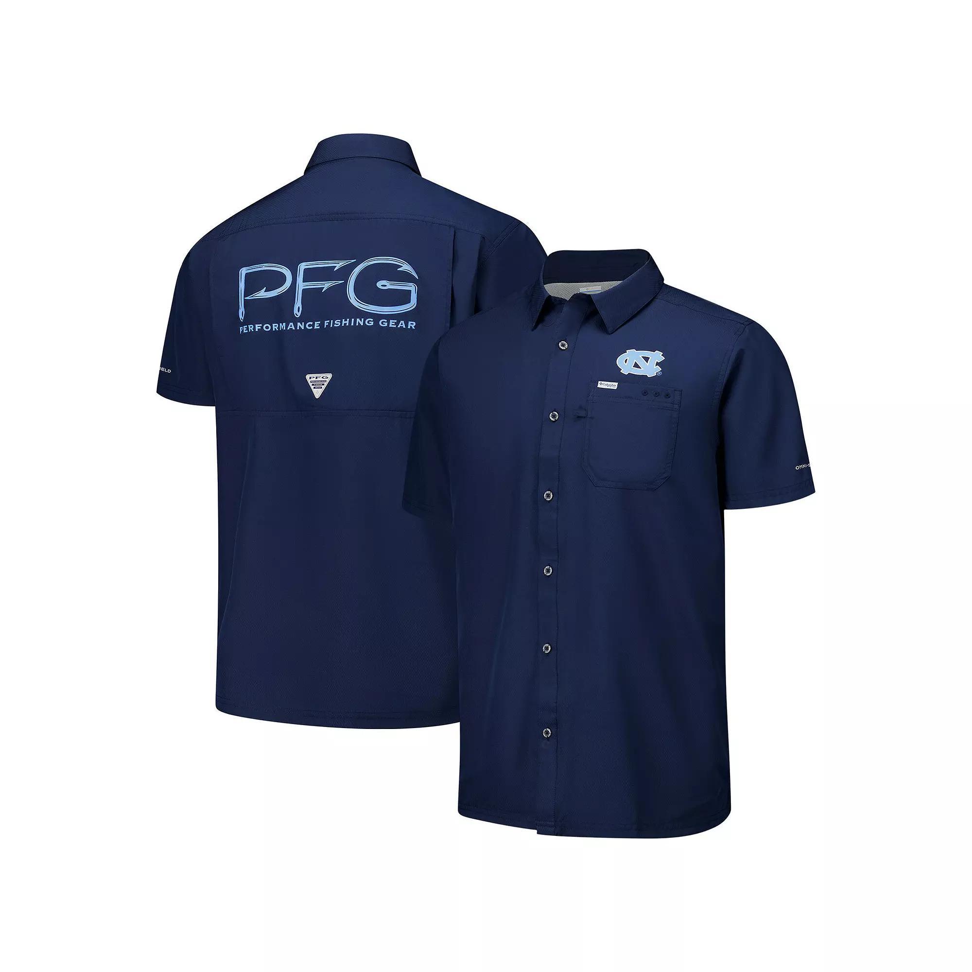 Men's Columbia Navy North Carolina Tar Heels PFG Slack Tide�� Omni-Shade�� Button-Up Camp Shirt, Size: Large, Blue Product Image