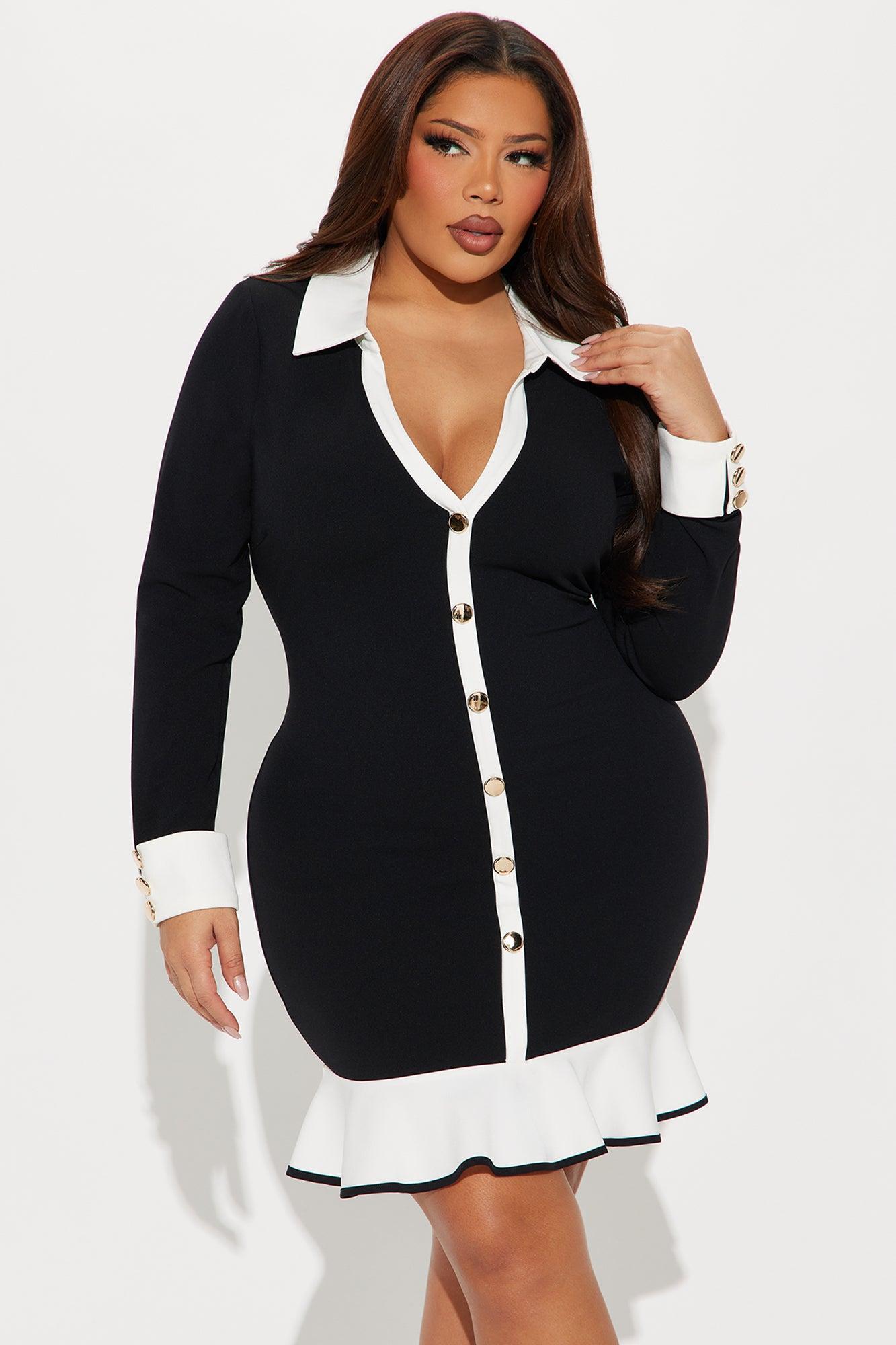 Sophisticated Appeal Collared Mini Dress - Black/combo Product Image