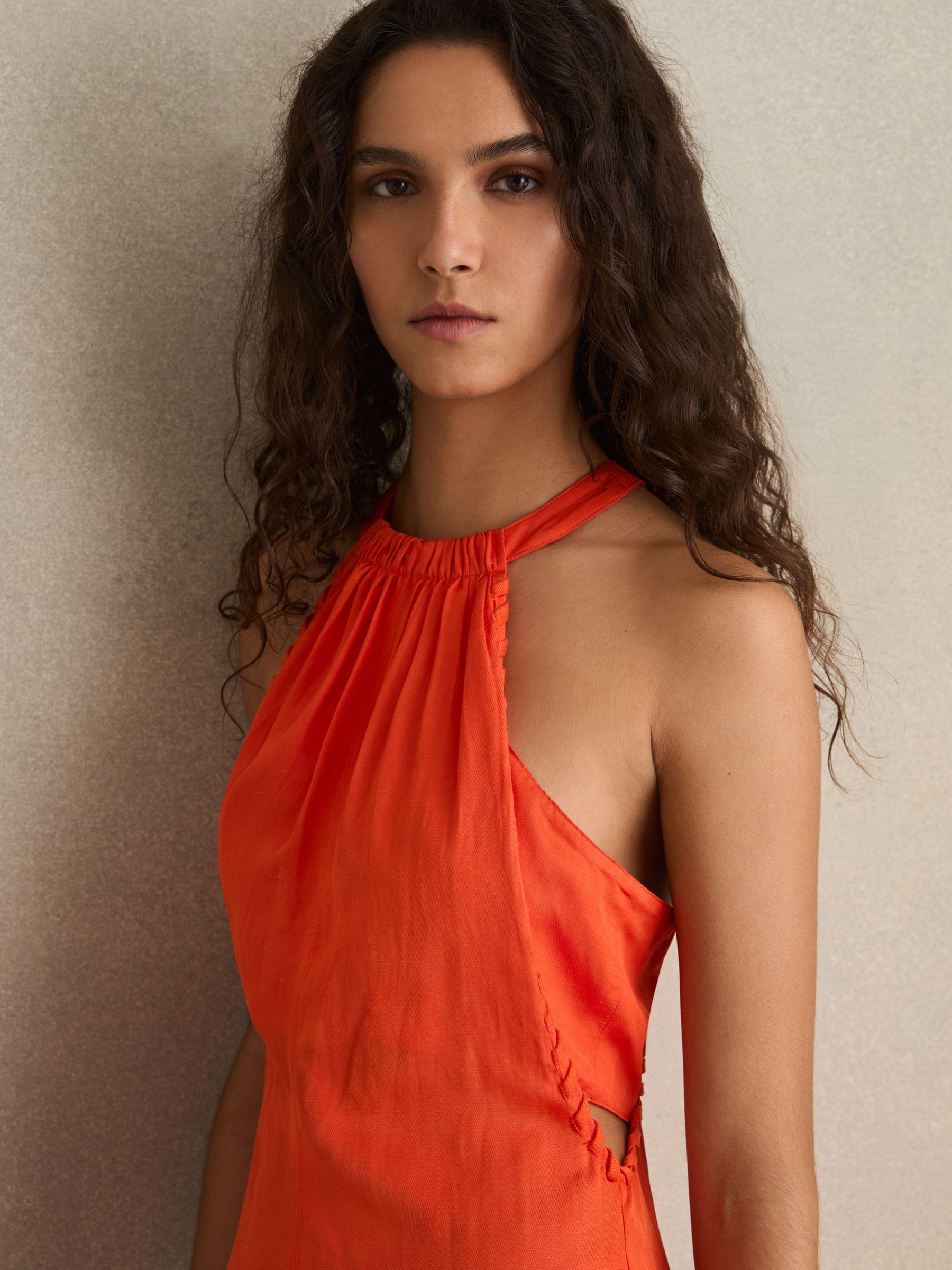 Petite Whipstitch Halterneck Midi Dress in Red Product Image