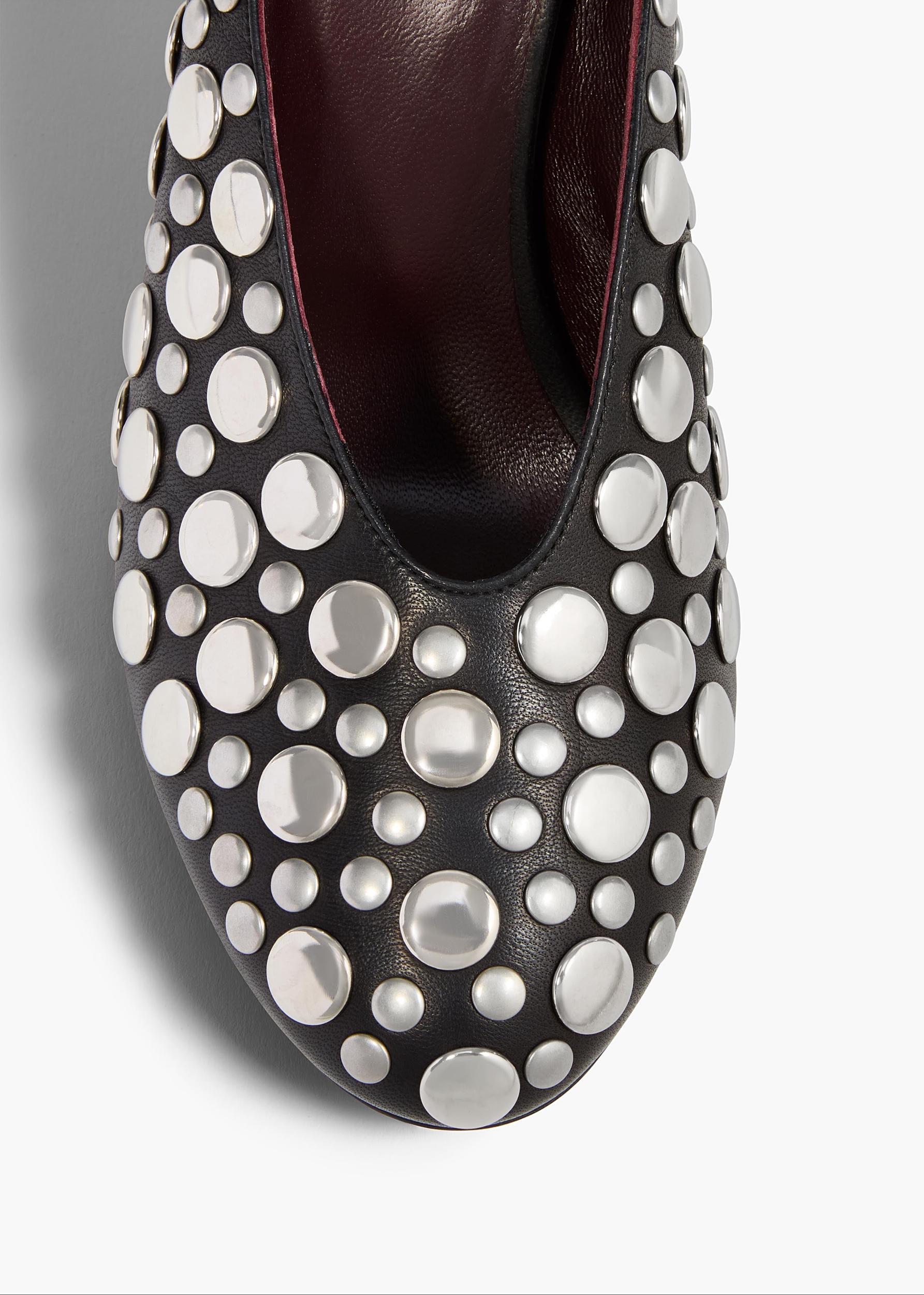 Cloak Wedge in Black Leather with Silver Studs Product Image