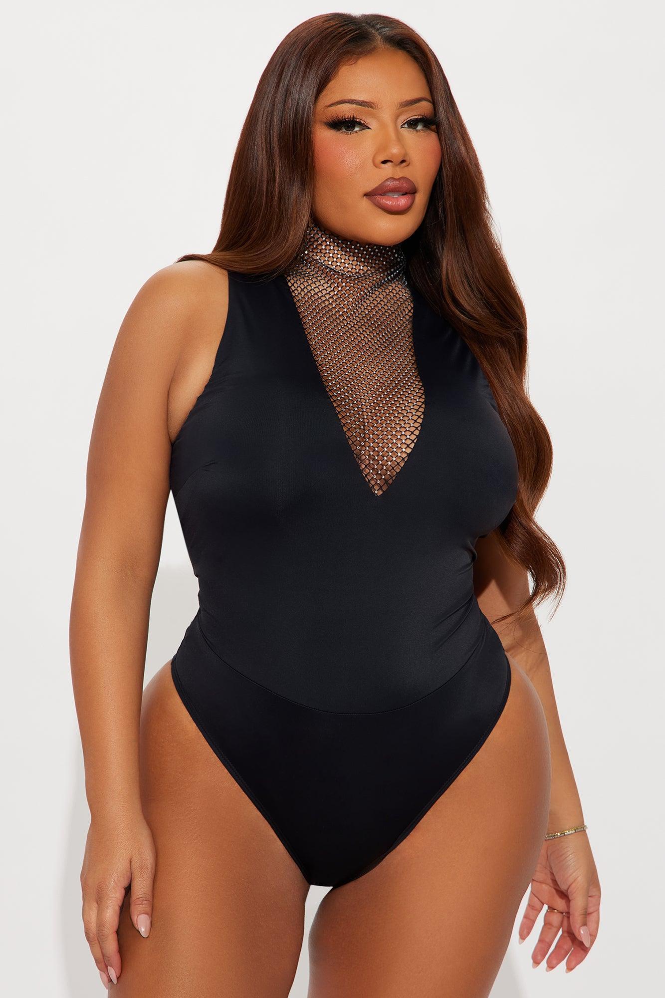Cataleya Mesh Rhinestone Bodysuit - Black Product Image