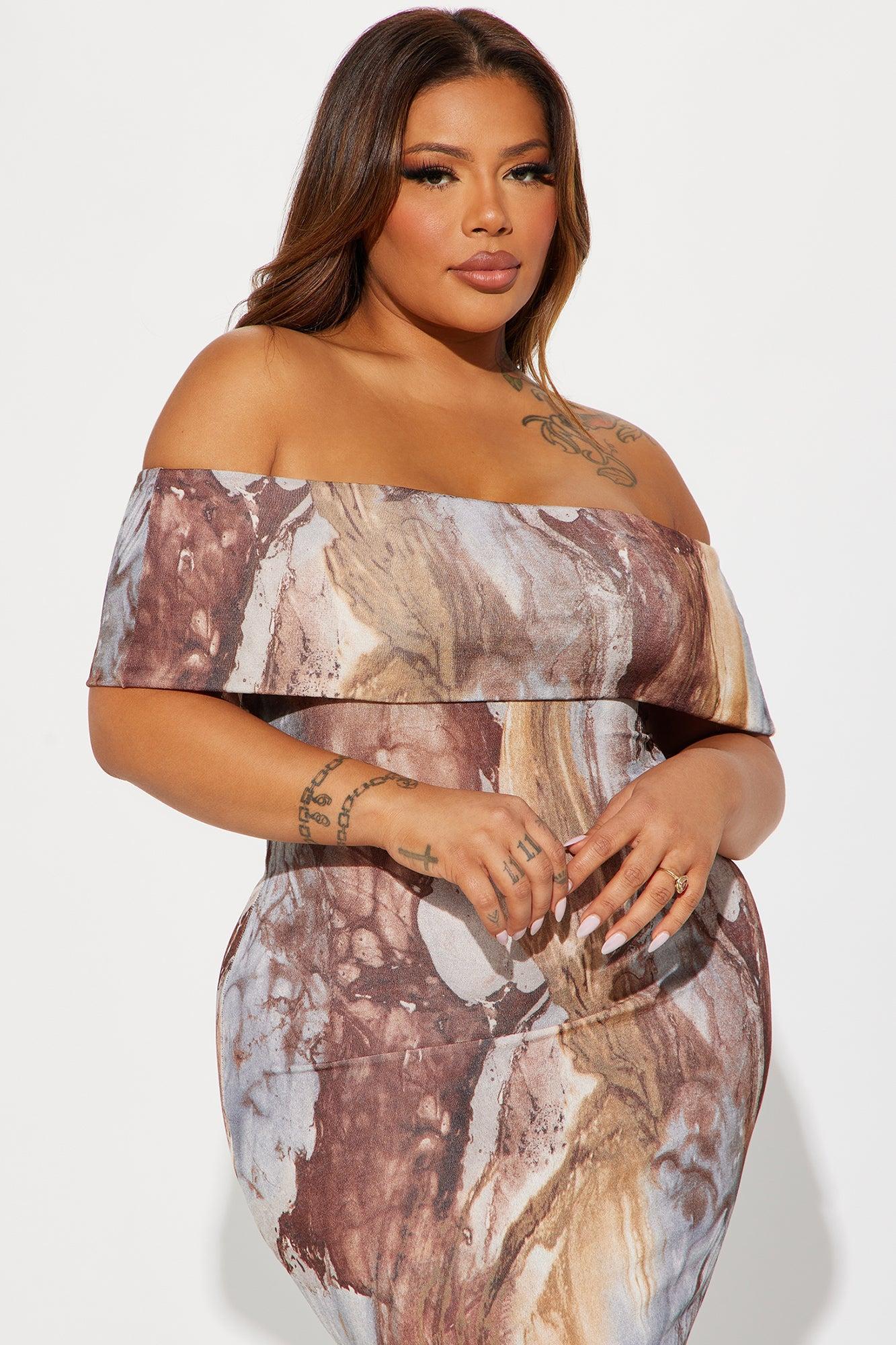 Amelia Slinky Midi Dress - Brown/combo Product Image