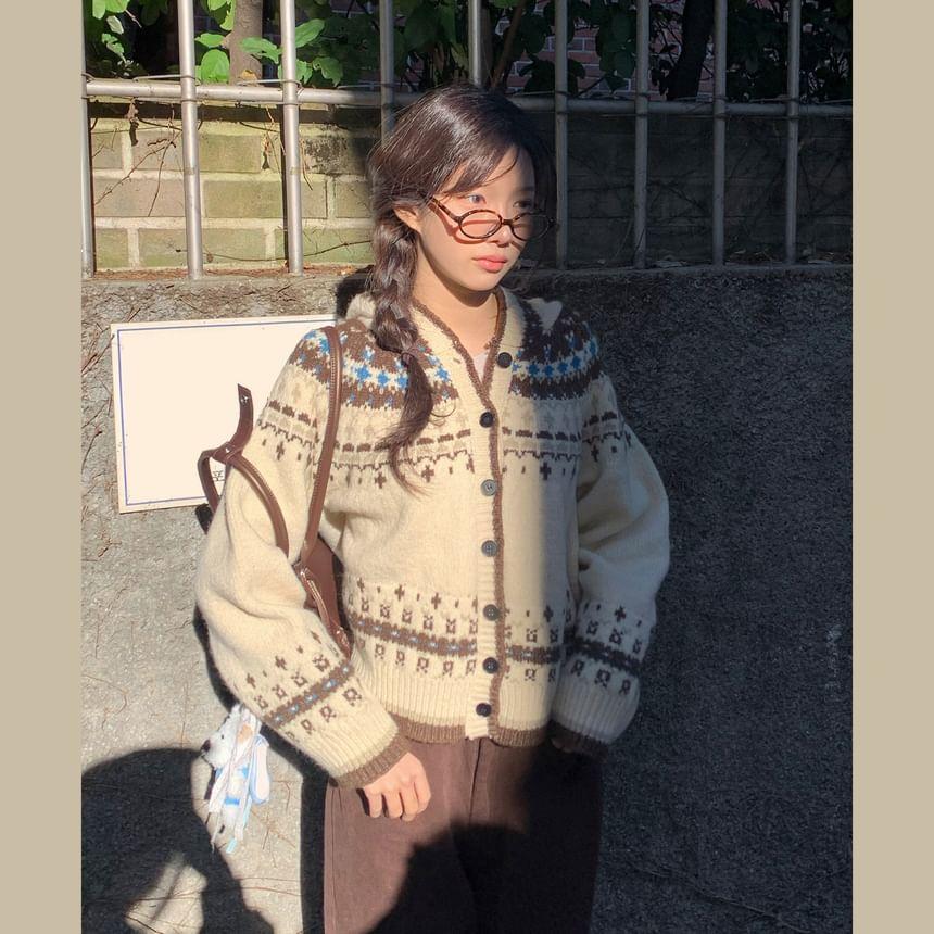 Hooded Patterned Button Up Oversized Cardigan Product Image