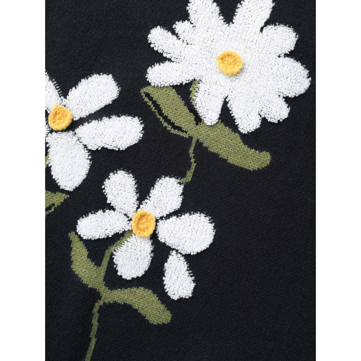 Plus Size Round Neck Floral Contrast Texture Pullover Indigo Women Casual Long Sleeve Round Neck Everyday Pullovers BloomChic 12/L Product Image