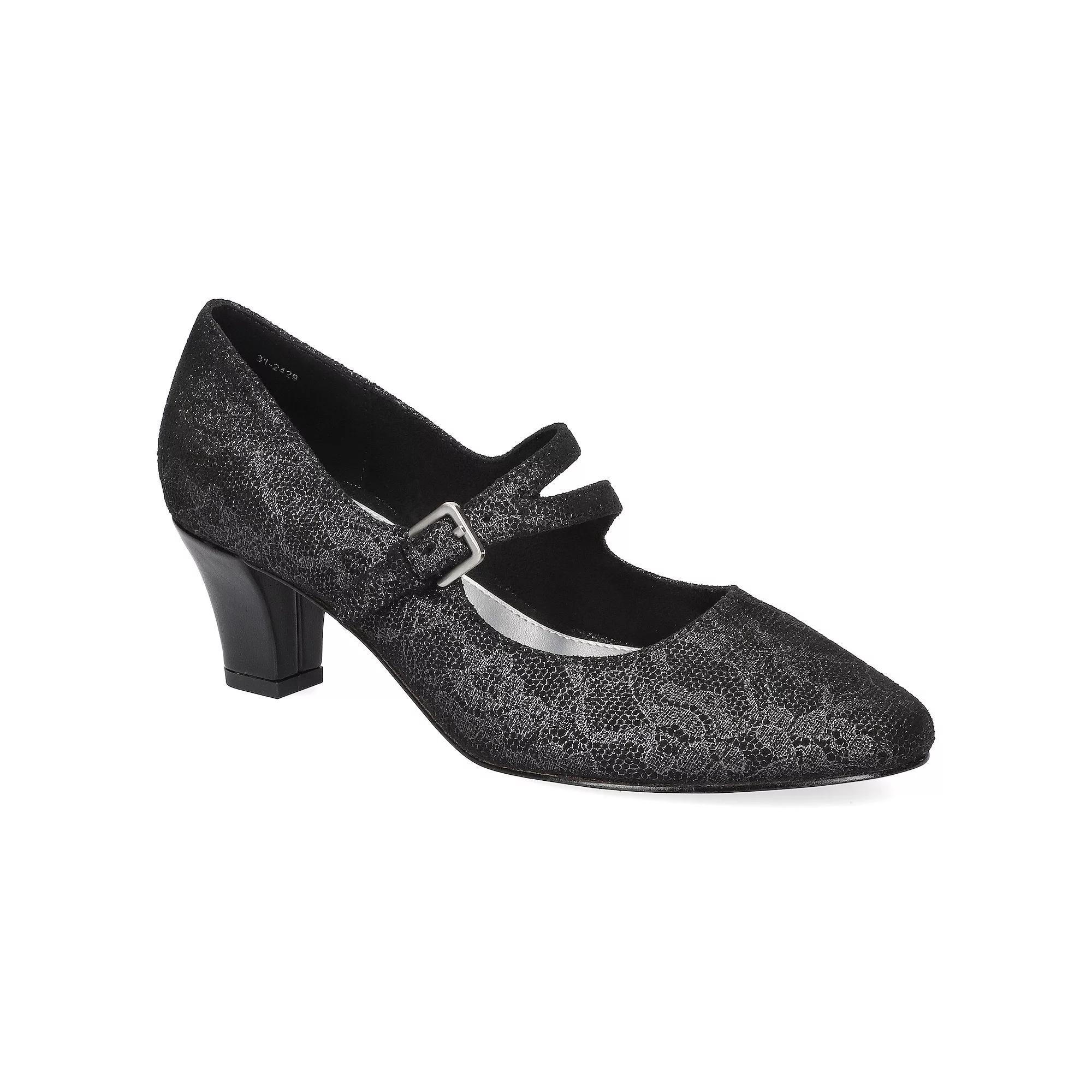 Women's Meryl by Easy Street Asymmetrical Mary Jane Pumps, Size: 6, Black Lace Product Image