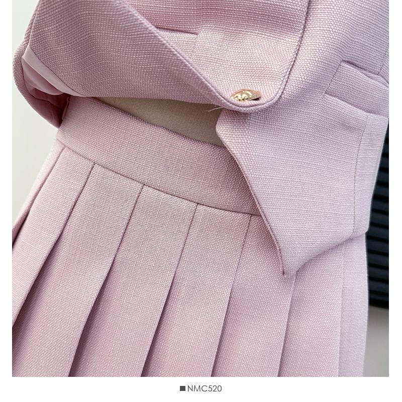 Set: Dress Vest + High-Waist Pleated Mini Skirt Product Image