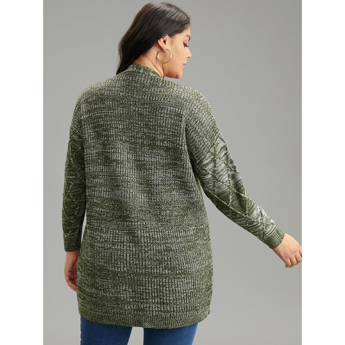 Plus Size Solid Heather Pocket Cable Knit Open Front Cardigan ArmyGreen Women Casual Loose Long Sleeve Dailywear Cardigans BloomChic 18-20/2X Product Image