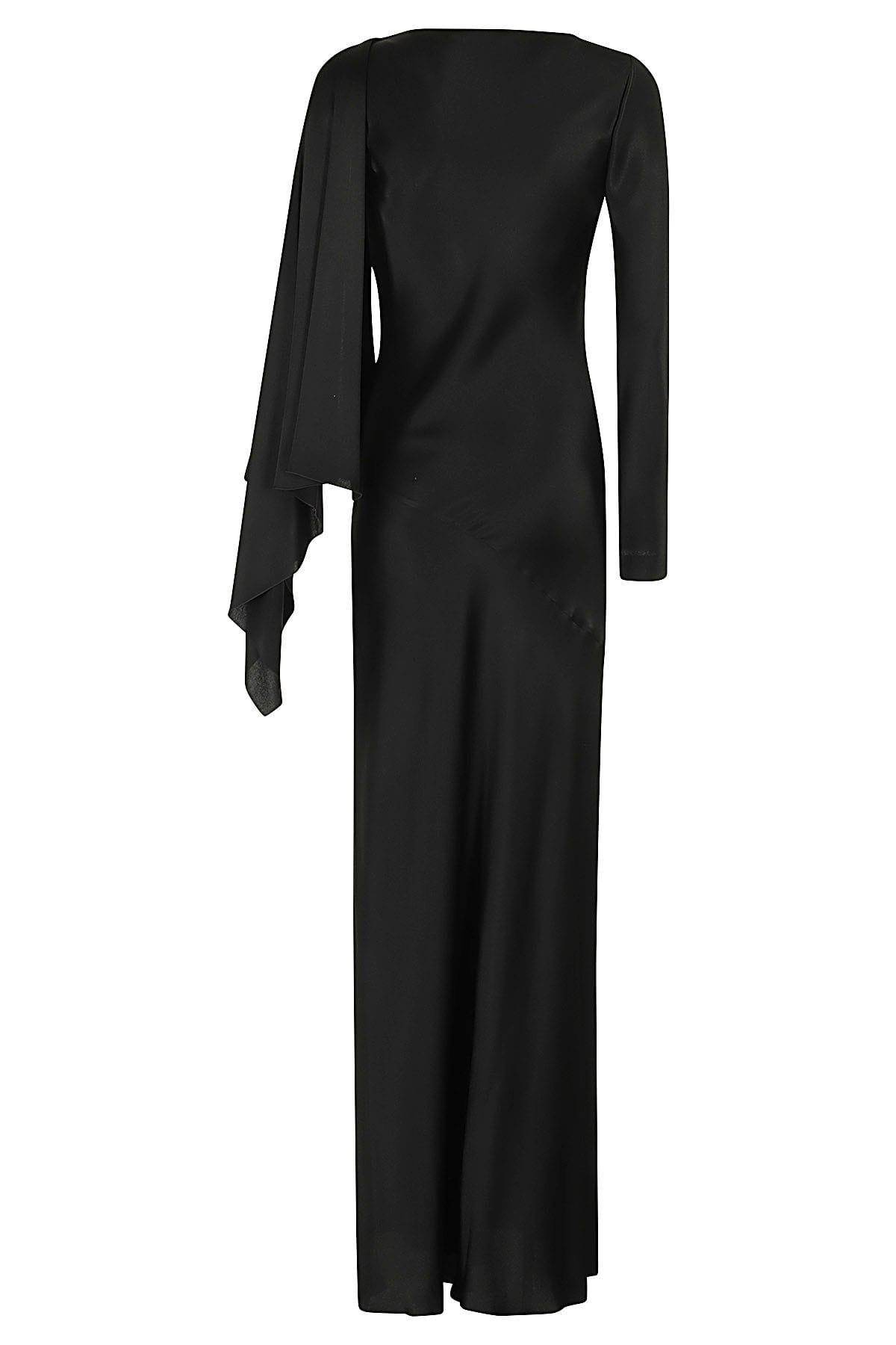 ALBERTA FERRETTI Long Sleeve Satin Long Dress In Black Product Image