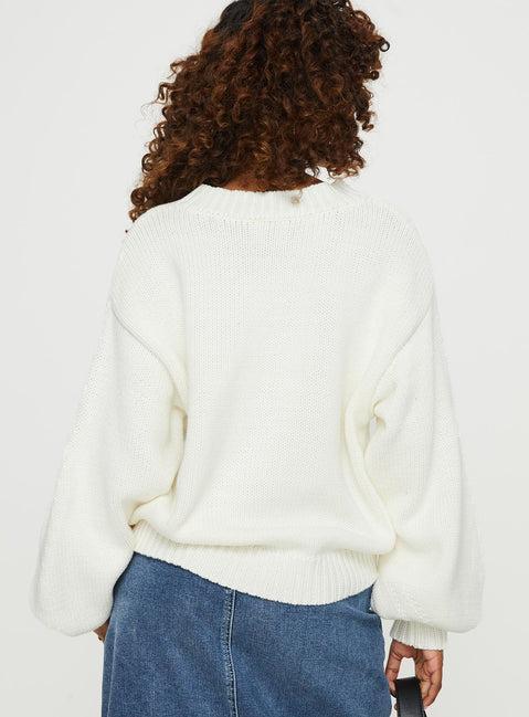 Harmony Balloon Sleeve Knit Sweater White Product Image