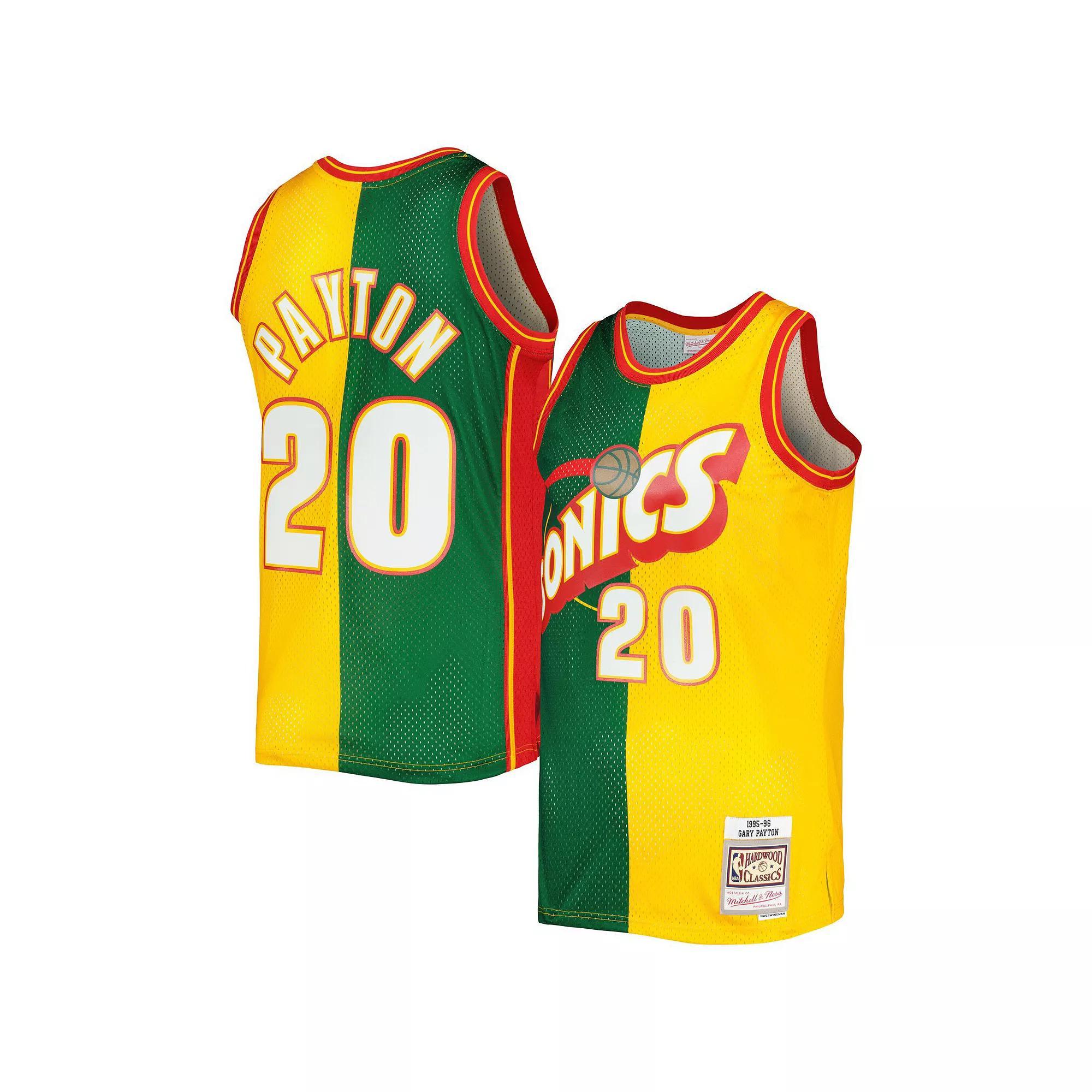 Men's Mitchell & Ness Gary Payton Green/Gold Seattle SuperSonics Hardwood Classics 1995-96 Split Swingman Jersey, Size: Medium, Nba Green Product Image