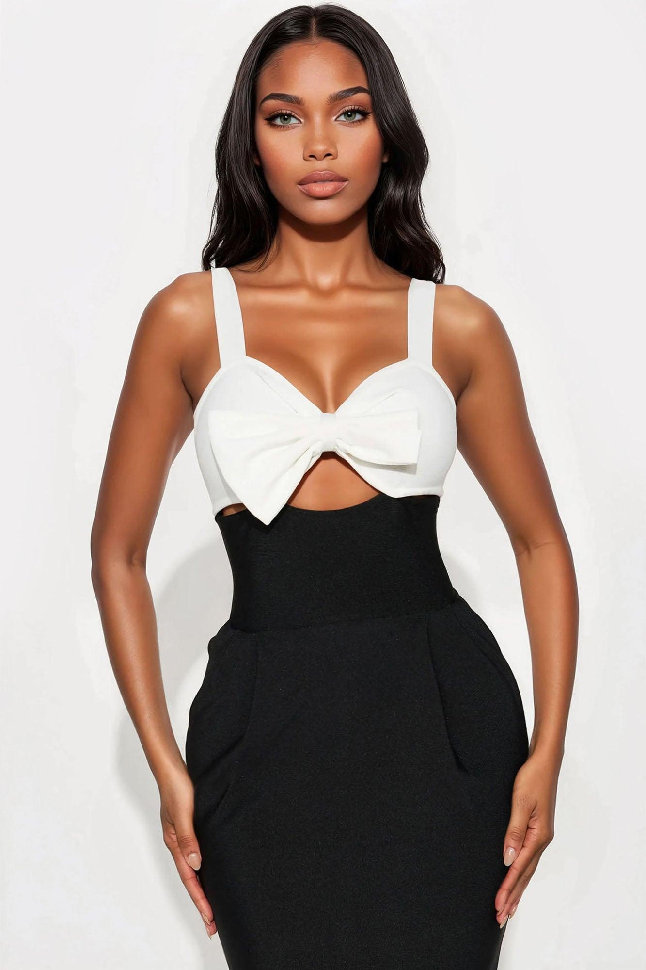 Nora Bandage Midi Dress - Black/White Product Image