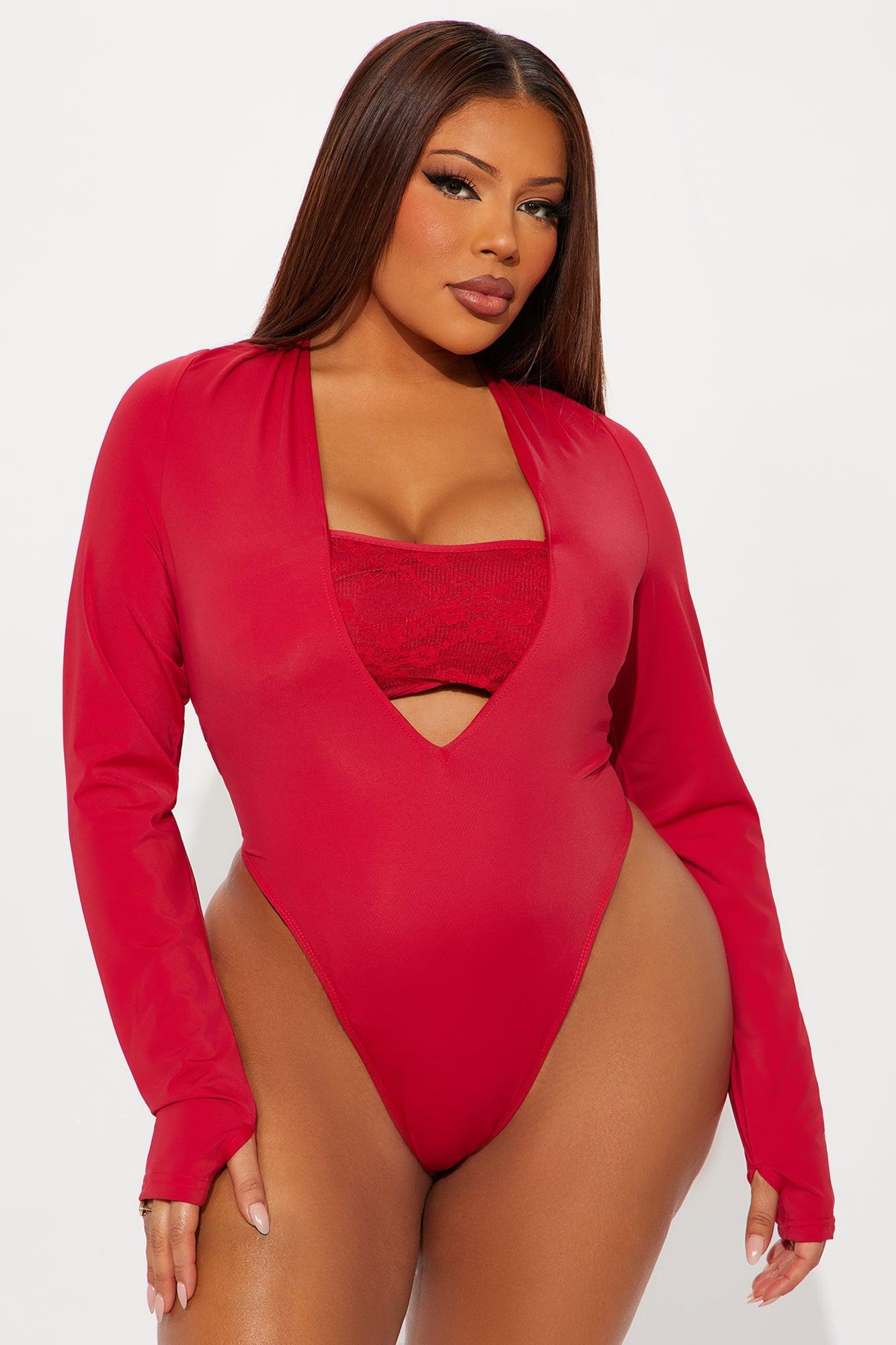 Standing Ovation Long Sleeve High Cut Bodysuit - Red Product Image