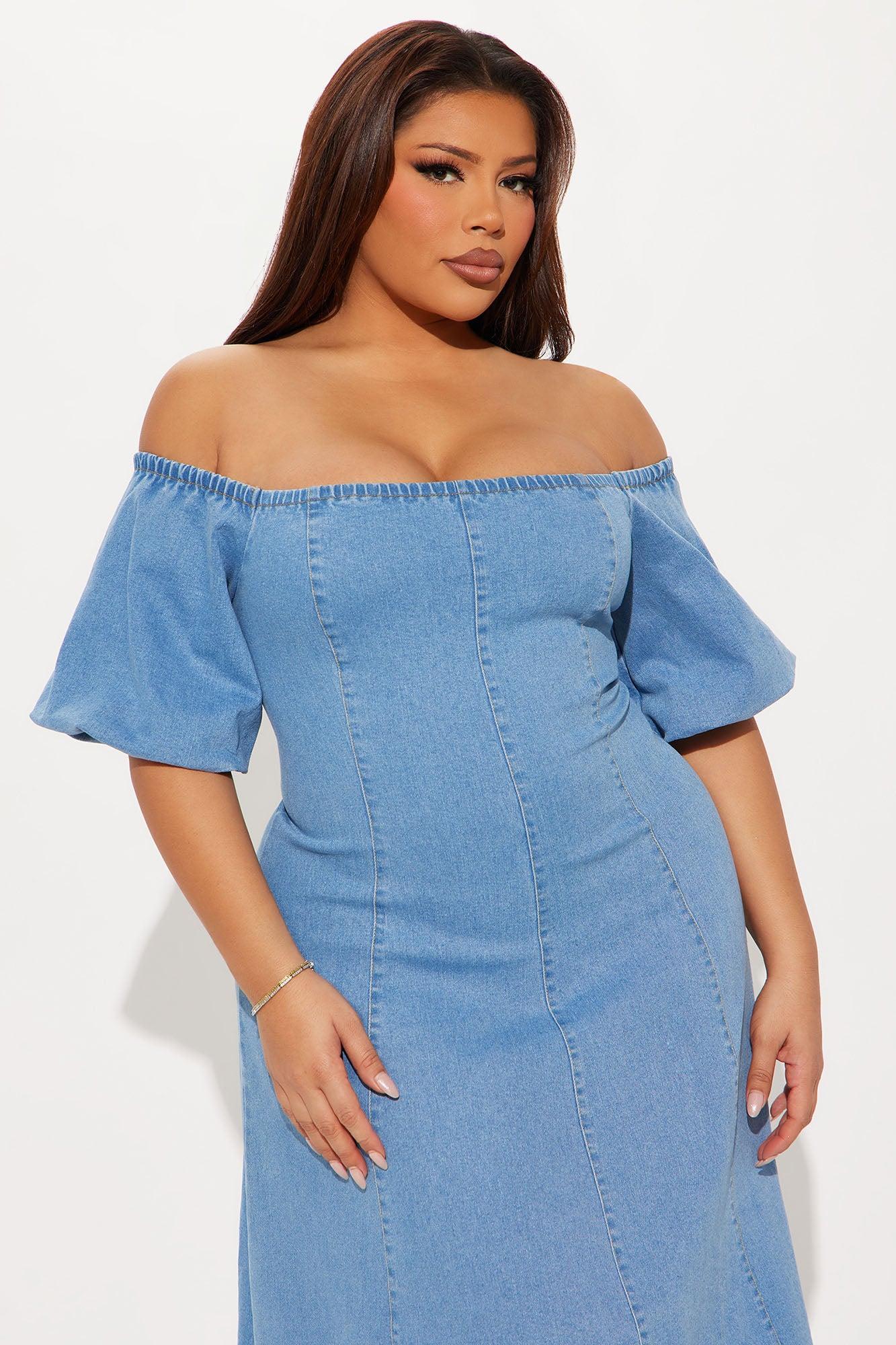 Meet At The Vineyard Denim Midi Dress - Light Wash Product Image
