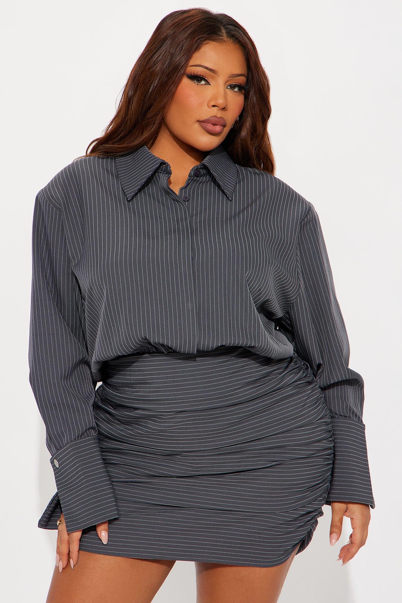 Lara Pinstripe Shirt Mini Dress - Grey Female Product Image