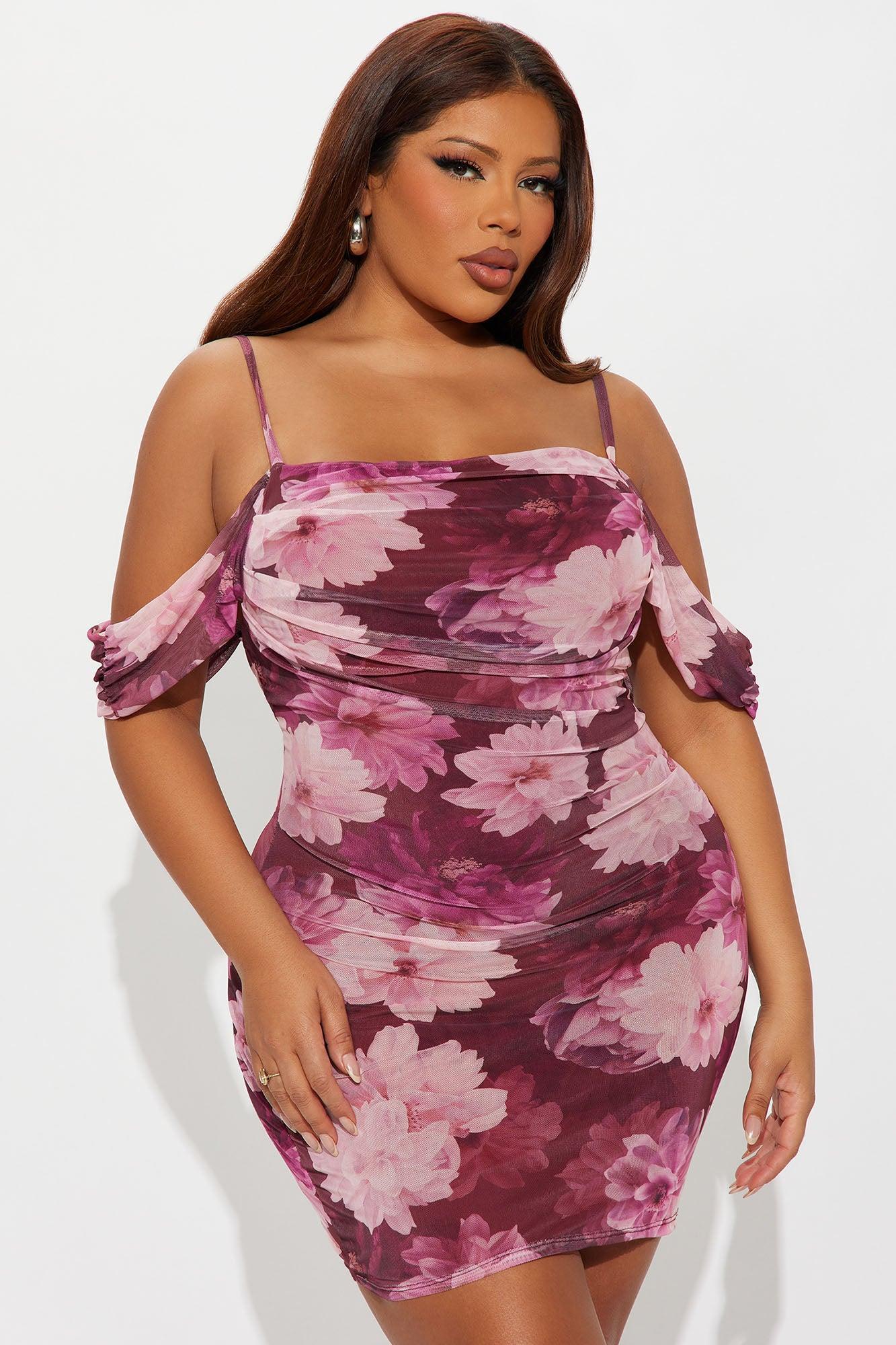More Love Floral Mesh Mini Dress - Burgundy/combo Female Product Image