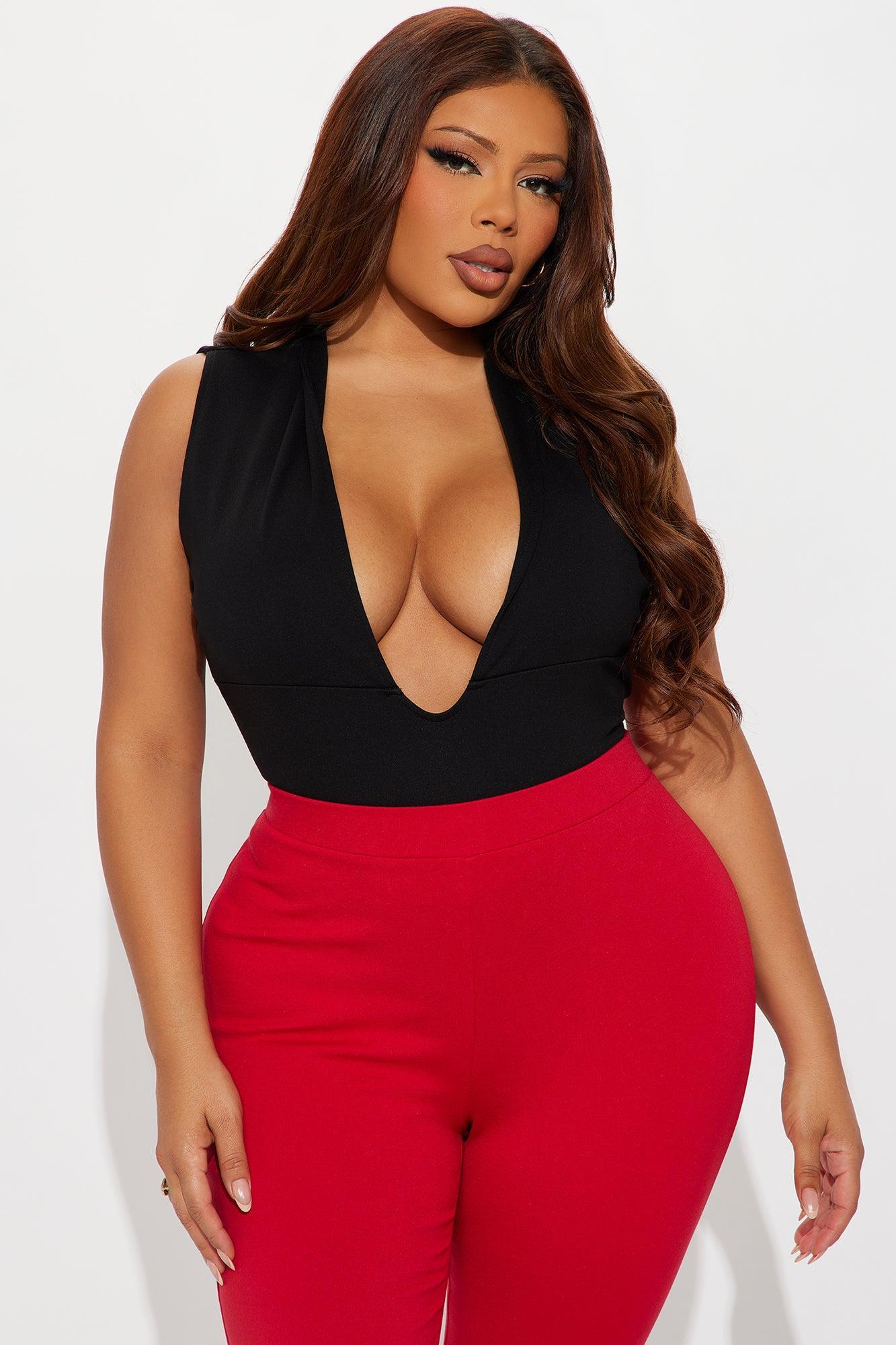Rayna Deep V Neck Bodysuit - Black Product Image