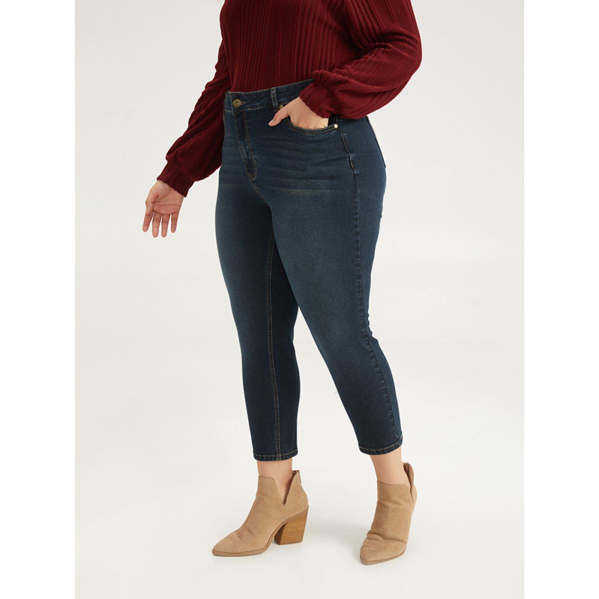 Plus Size Solid Pocket Dark Wash Very Stretchy Jeans Women Midnight Casual Plain Plain High stretch Pocket Jeans BloomChic 24/3X Product Image