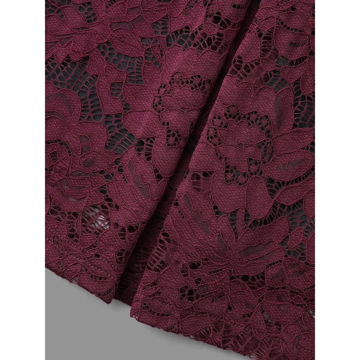 Plus Size Scarlet Sheer Lace Sleeve Pleated Slim-Fit Blouse Women Elegant Long Sleeve V-neck Everyday Blouses BloomChic 18-20/2X Product Image