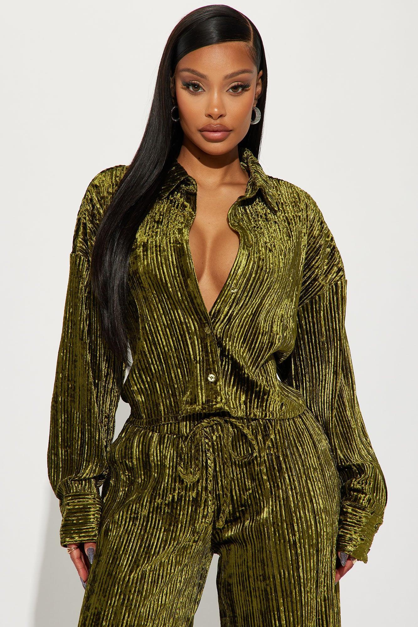 Masey Velvet Pant Set - Olive Product Image