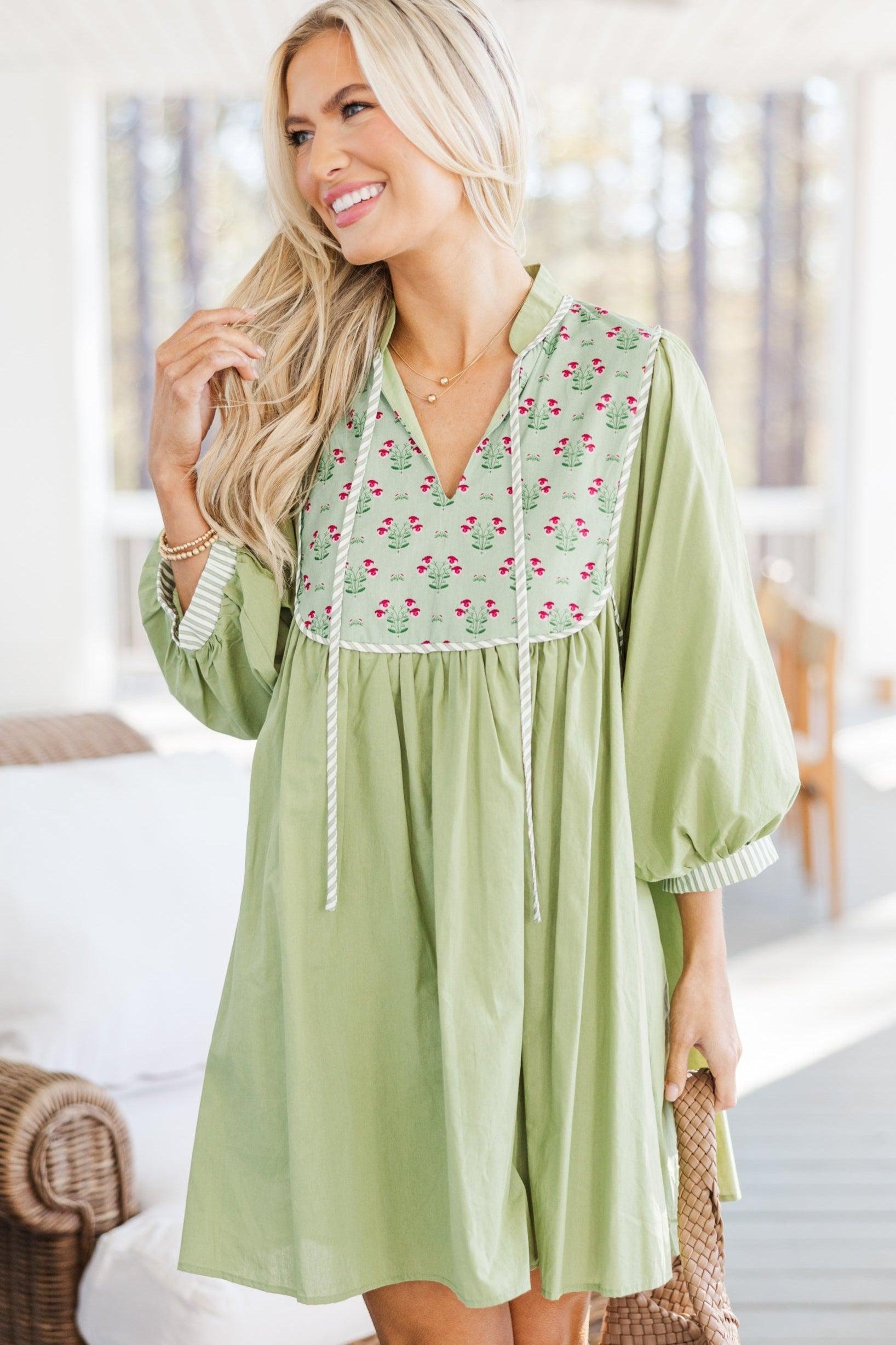 The Finesse Olive Green Medallion Dress Female Product Image