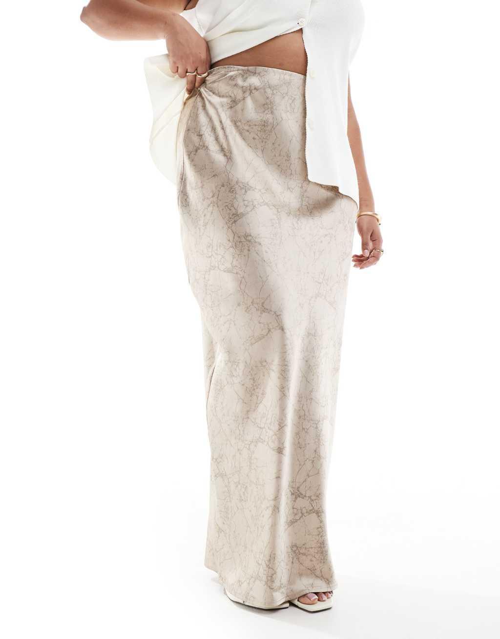 4th & Reckless Plus satin maxi skirt in beige snake print Product Image