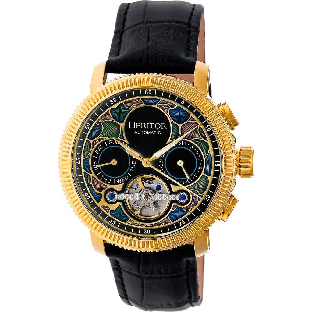 Heritor Automatic Aura Men's Semi-Skeleton Leather-Band Watch in Gold/white at Nordstrom Product Image