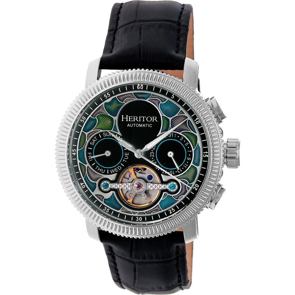 Heritor Automatic Aura Men's Semi-Skeleton Leather-Band Watch in Gold/white at Nordstrom Product Image