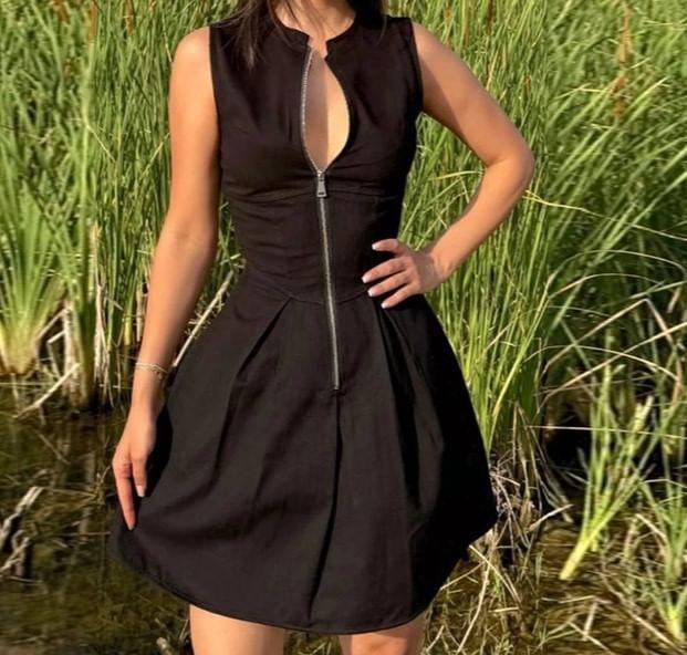 Sleeveless Plain Zip-Up Slim-Fit Mini A-Line Dress Product Image