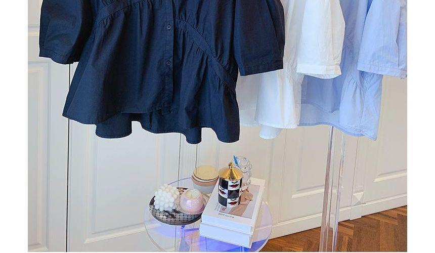 Puff-Sleeve Plain Babydoll Blouse Product Image