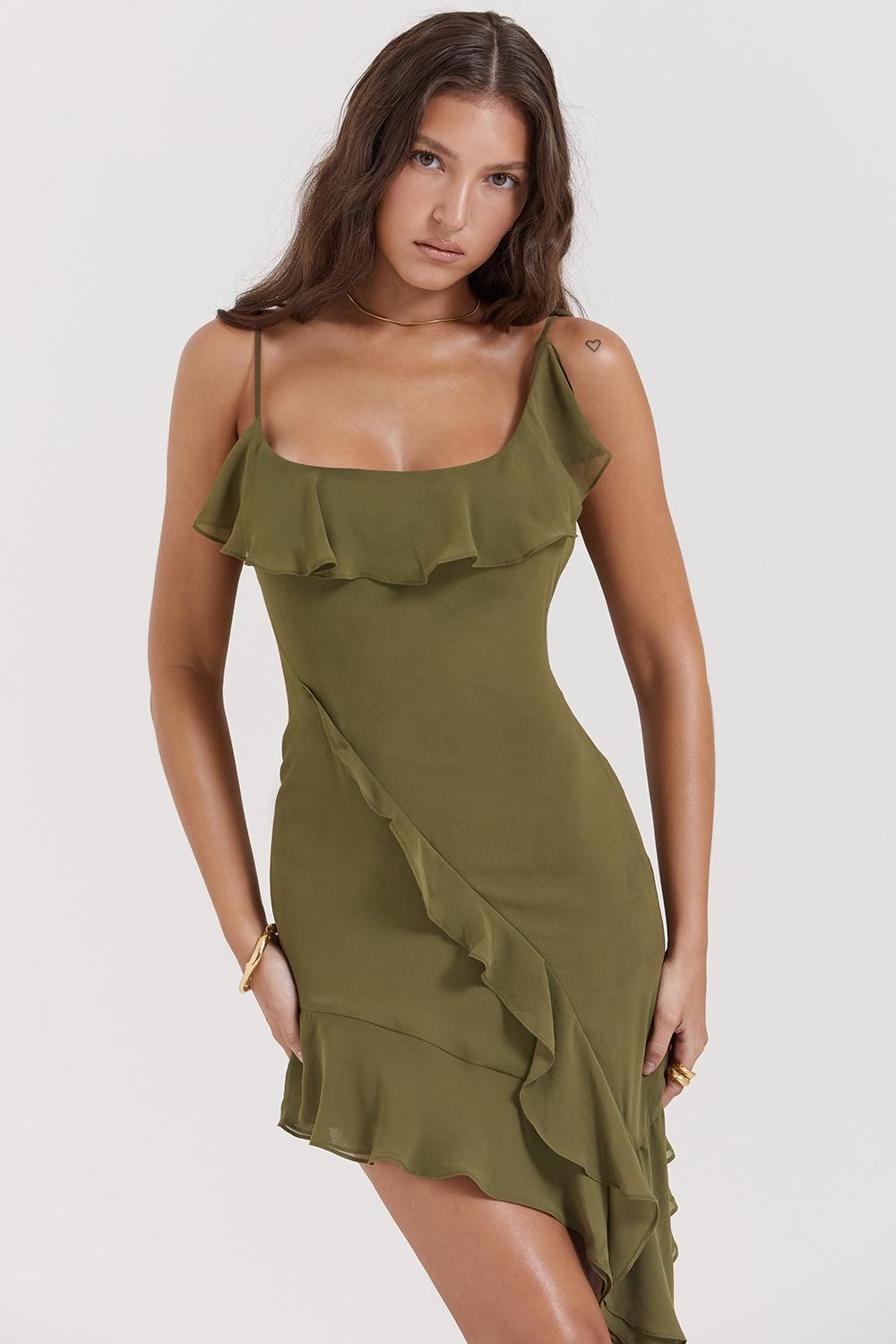 Marcia  olive ruffle mini dress Product Image