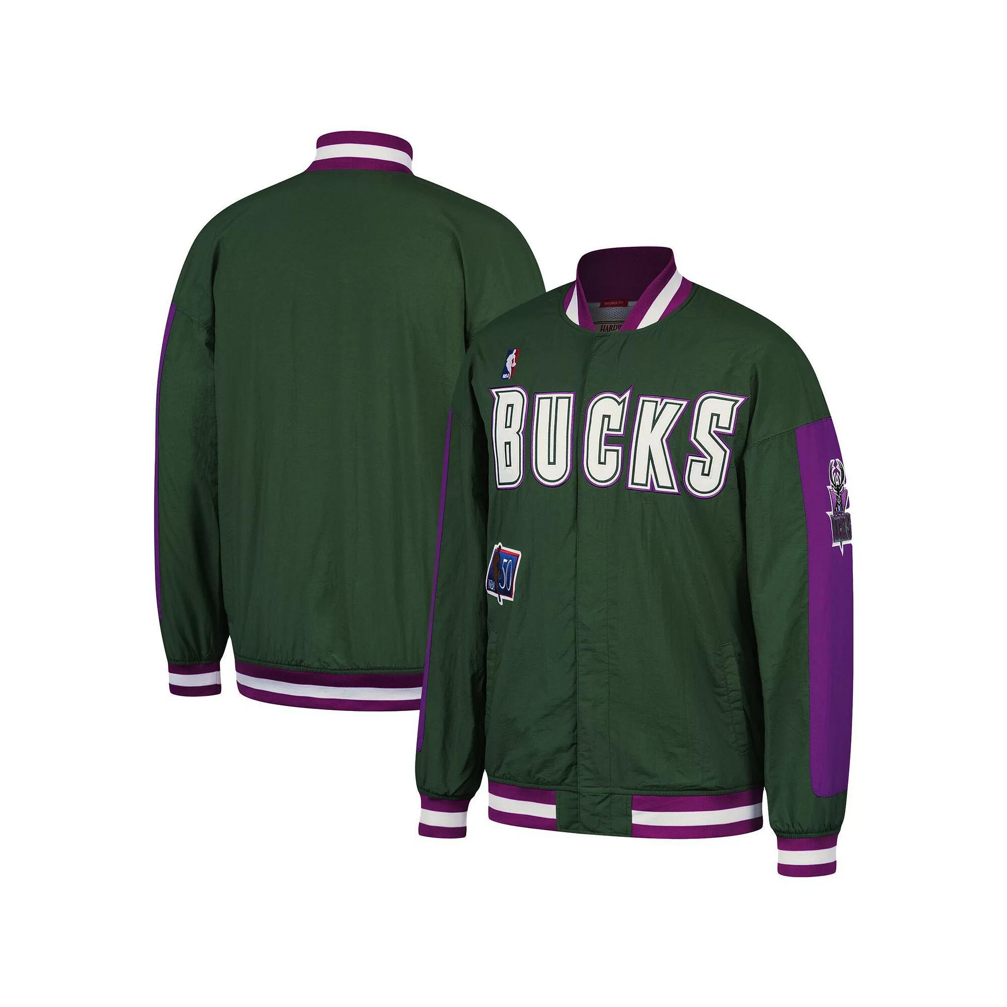 Men's Mitchell & Ness Hunter Green Milwaukee Bucks Hardwood Classics Authentic Warm-Up Full-Snap Jacket, Size: Large Product Image