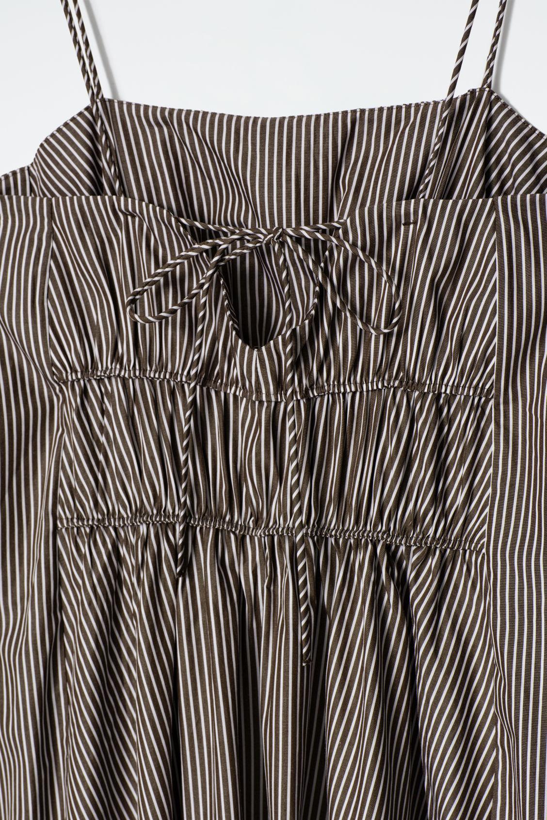 STRIPED GATHERED-WAIST MIDI DRESS Product Image