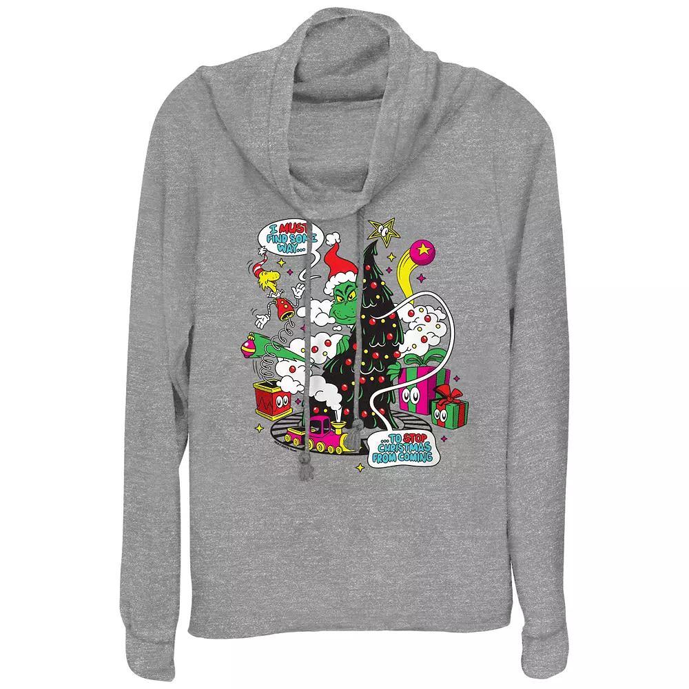 Women's Dr. Seuss Grinch Must Find A Way Cowlneck Graphic Lightweight Long Sleeve, Size: XL, Gray Grey Product Image