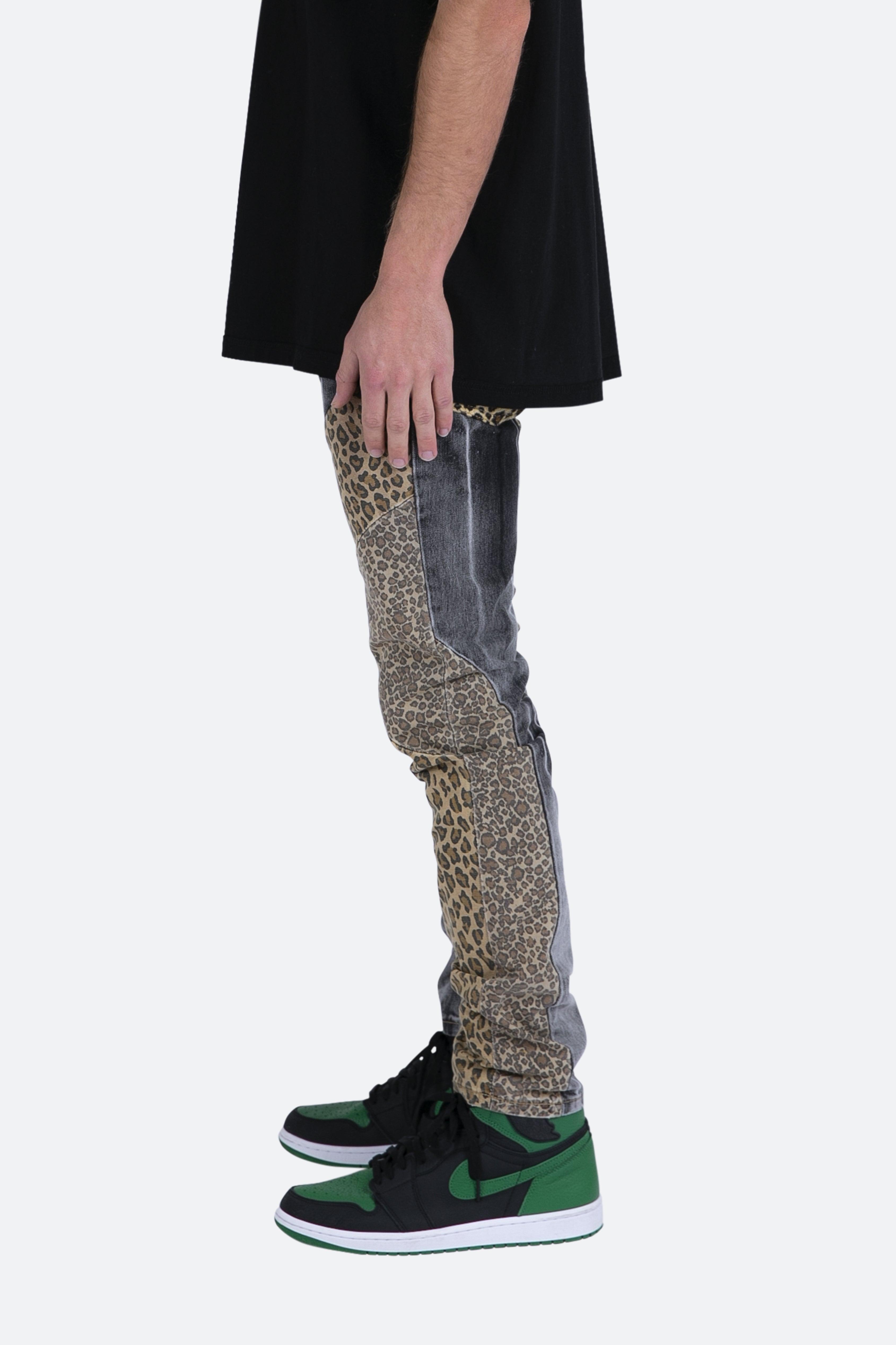 D422 Leopard Straight Denim - Black/Brown Product Image