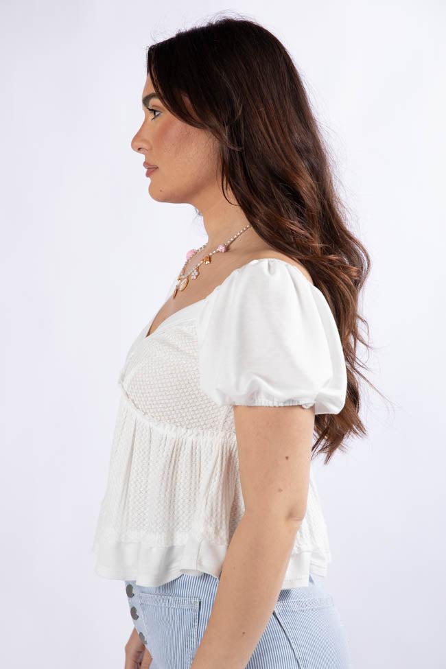 What I Thought Ivory V-Neck Waffle Knit Short Sleeve Top SALE Product Image