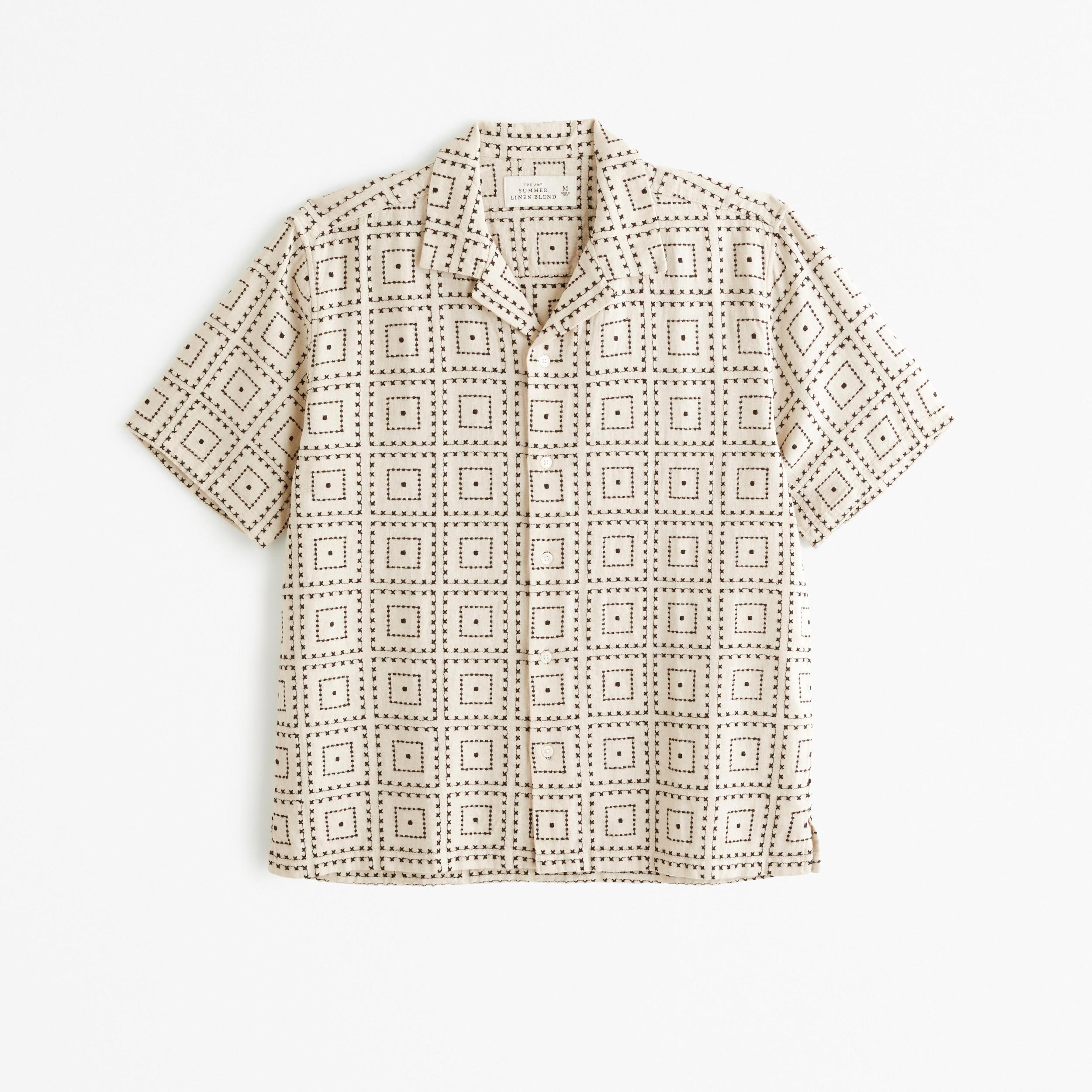 Camp Collar Summer Linen-Blend Embroidered Shirt Product Image