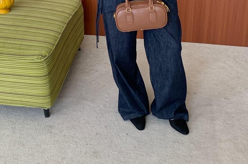 Set: Long-Sleeve Plain Shirt + High Rise Loose Fit Jeans Product Image