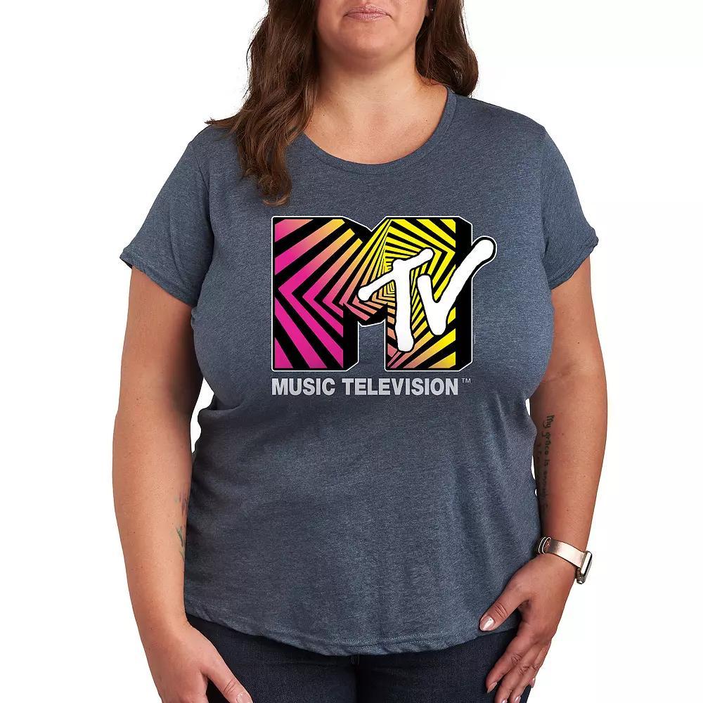 Plus MTV Optical 80s Graphic Tee, Womens Grey Royal Blue Product Image