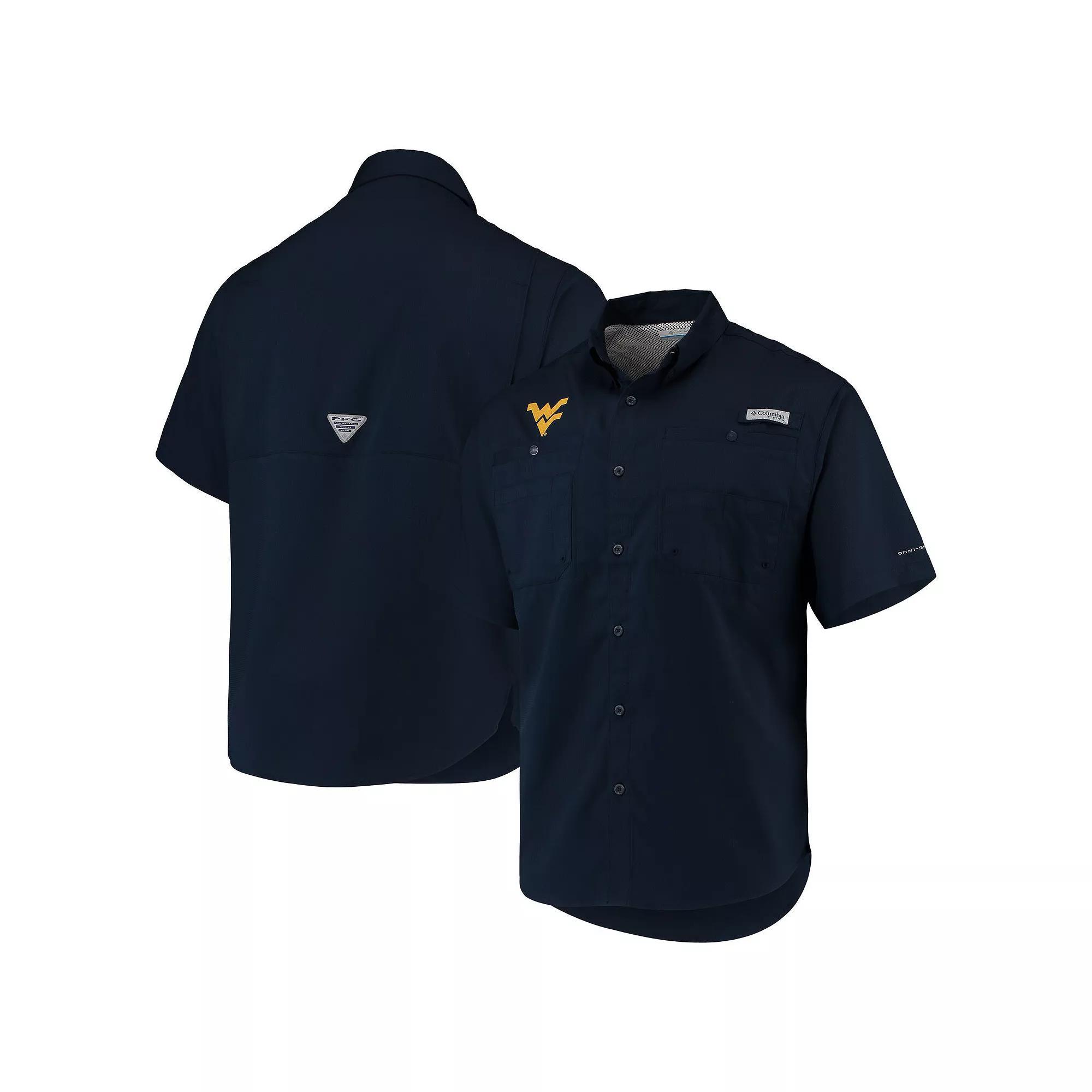 Men's Columbia Navy West Virginia Mountaineers PFG Tamiami Omni-Shade Button-Down Shirt, Size: Small, Blue Product Image