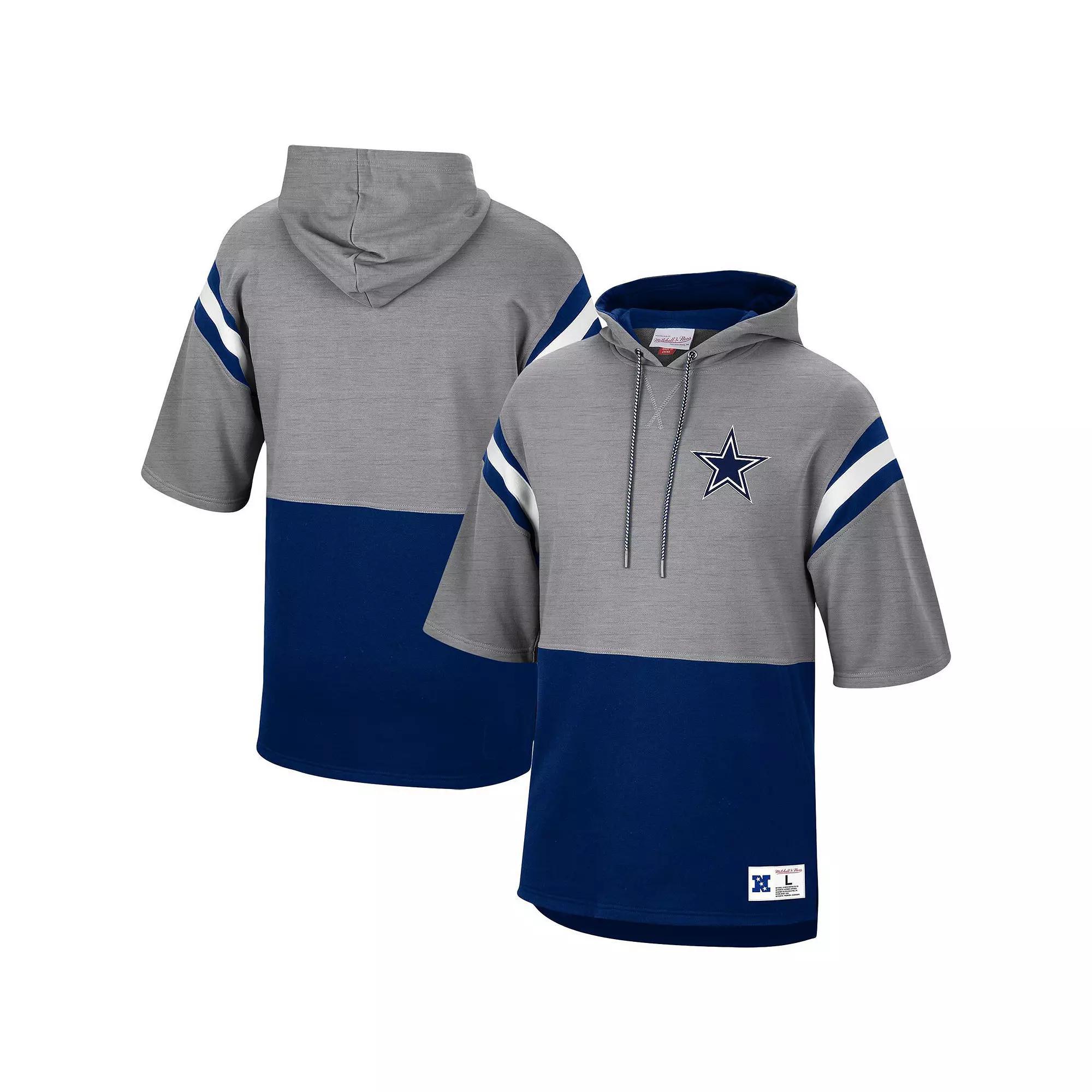 Mens Mitchell & Ness /Navy Dallas Cowboys Gridiron Classics Training Room Half-Sleeve Pullover Hoodie Product Image