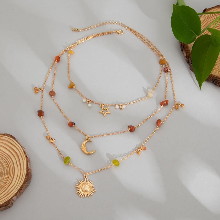 Sun Moon & Star Faux Gemstone Layered Alloy Necklace Product Image