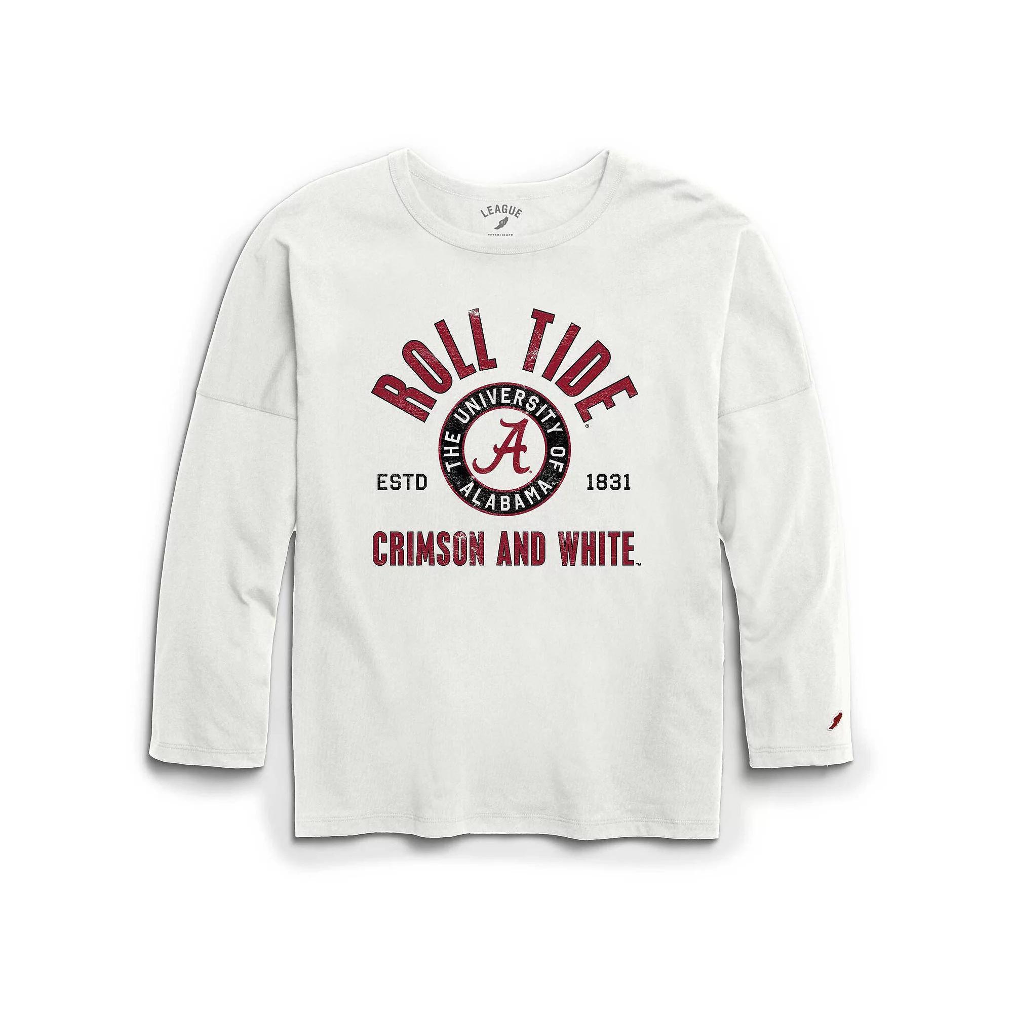 Women's League Collegiate Wear White Alabama Crimson Tide Clothesline Oversized Long Sleeve T-Shirt, Size: Small Product Image