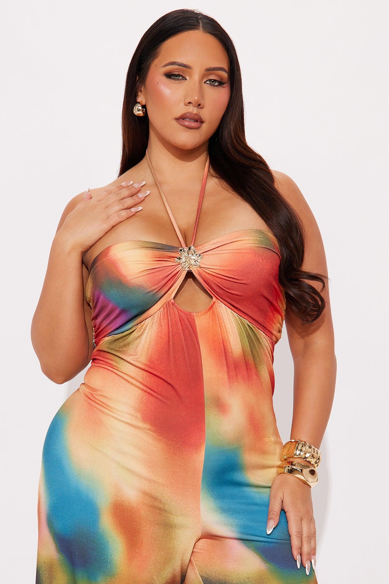 Soaking In The Rays Halter Jumpsuit - Orange/combo Product Image