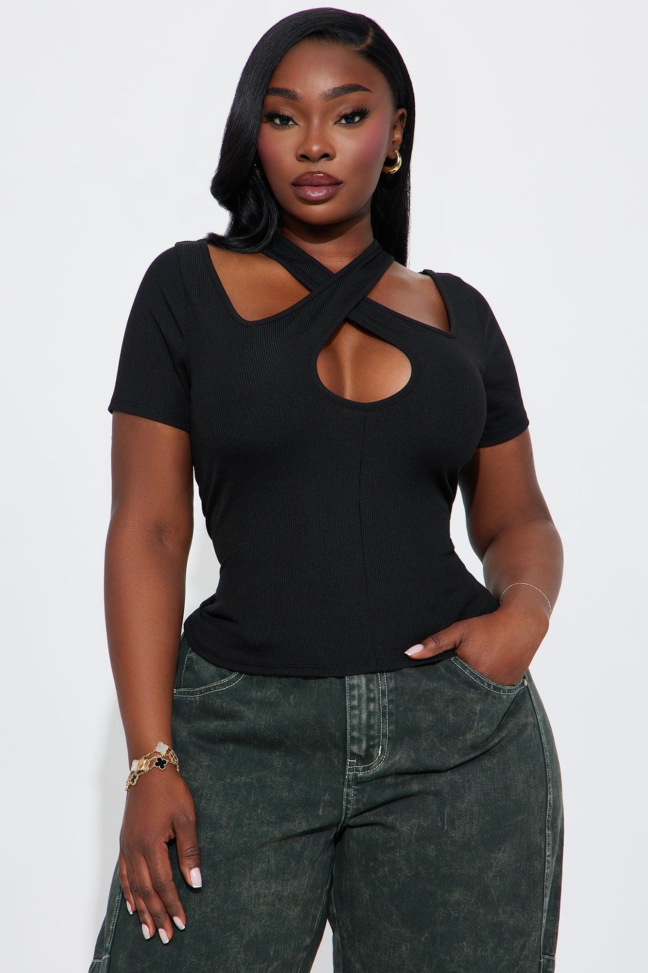 Chita Ribbed Short Sleeve Top - Black Product Image