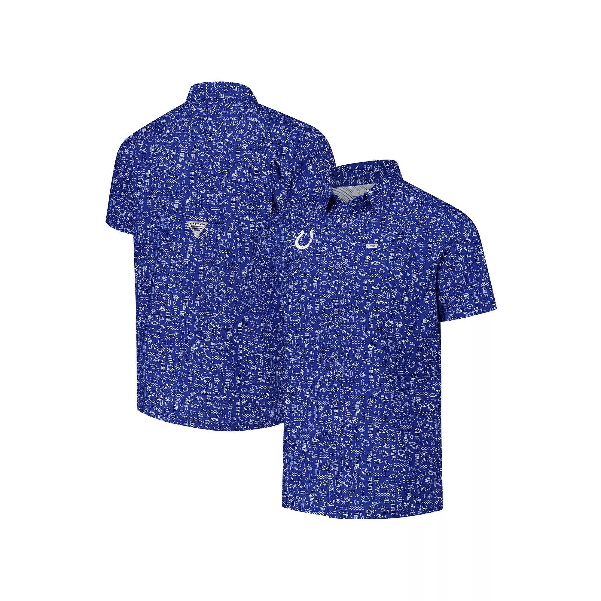 Men's Columbia PFG Royal Indianapolis Colts Super Slack Tide Omni-Wick Full-Button Shirt, Size: Large, Blue Product Image