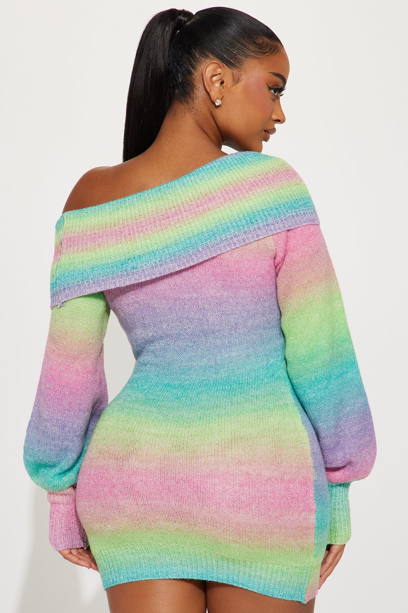 Over The Rainbow Sweater Mini Dress - Multi Color Product Image