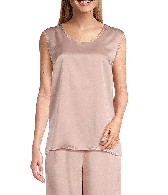 Caroline Rose Soft Satin Scoop Neck Sleeveless Long Coordinating Tank Top Product Image