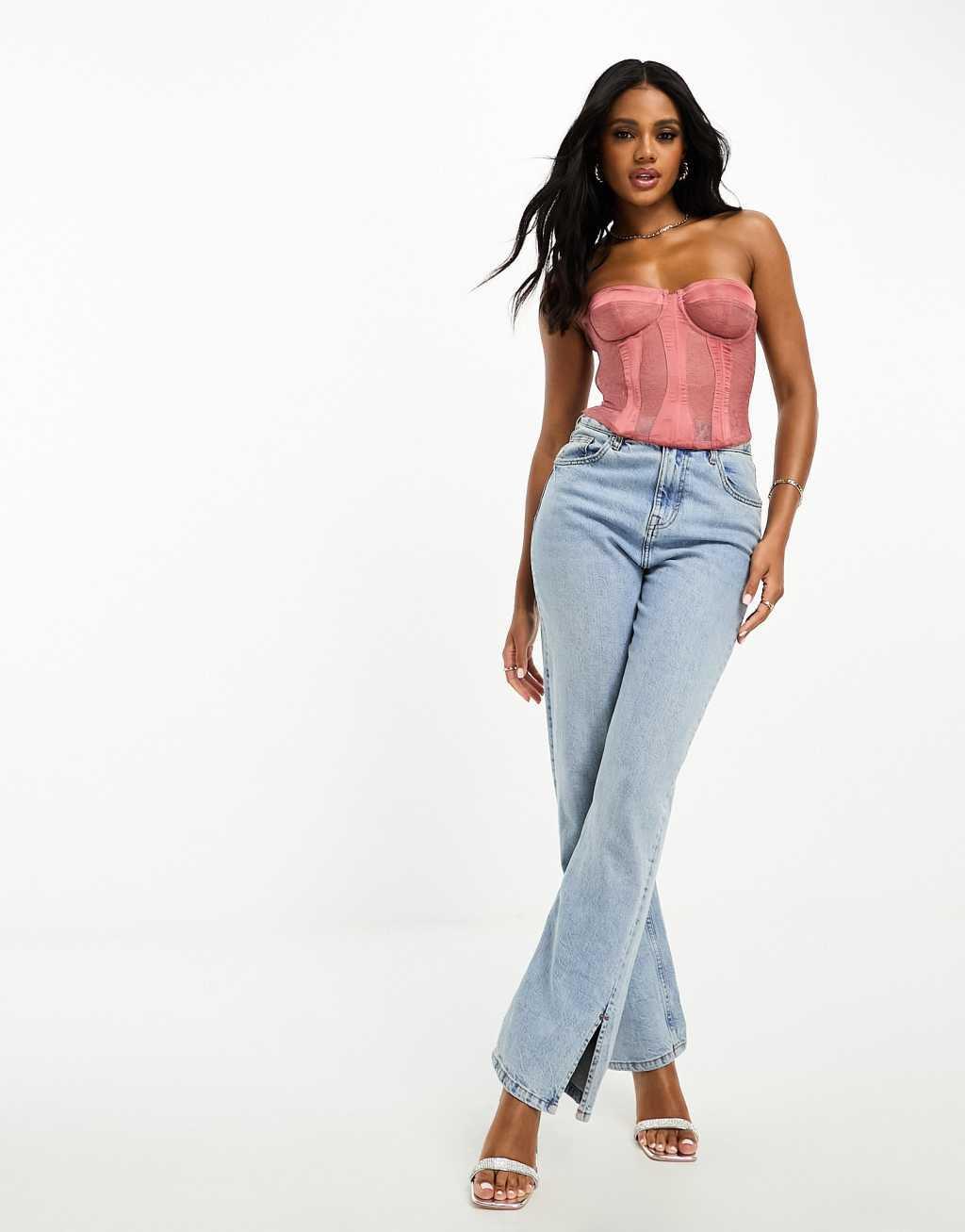 ASOS DESIGN Premium paneled satin and lace corset Product Image